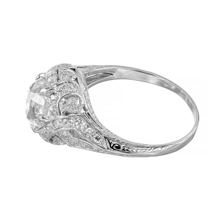 Bague de fiançailles édouardienne en platine avec diamant européen ancien de 1,55 carat certifié par le GIA Pour femmes en vente