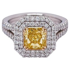 GIA Certified 1.55 Fancy Vivid Yellow Diamond Engagement Ring