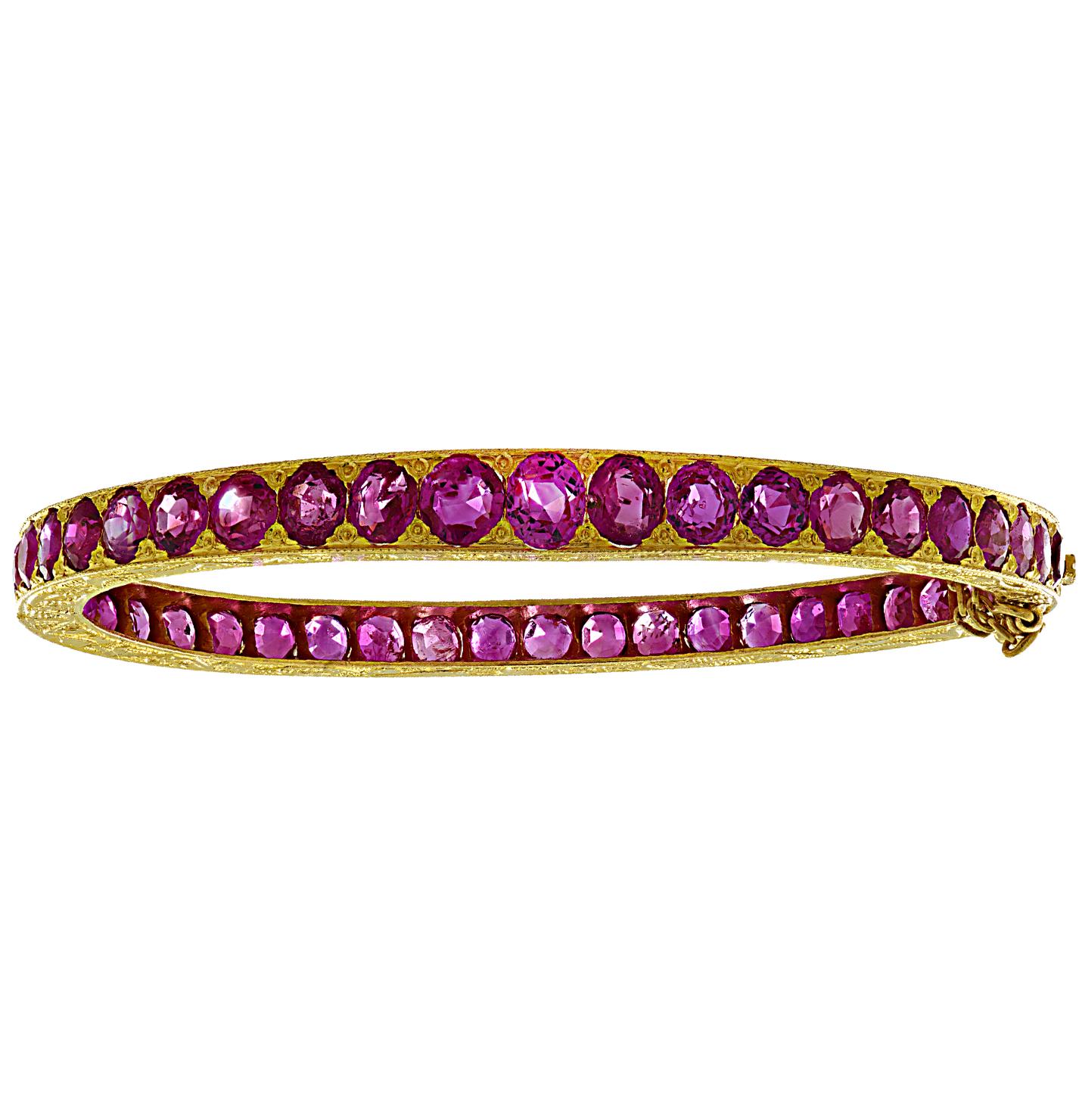 Modern GIA Certified 15.50 Carat Burma Ruby Bangle Bracelet