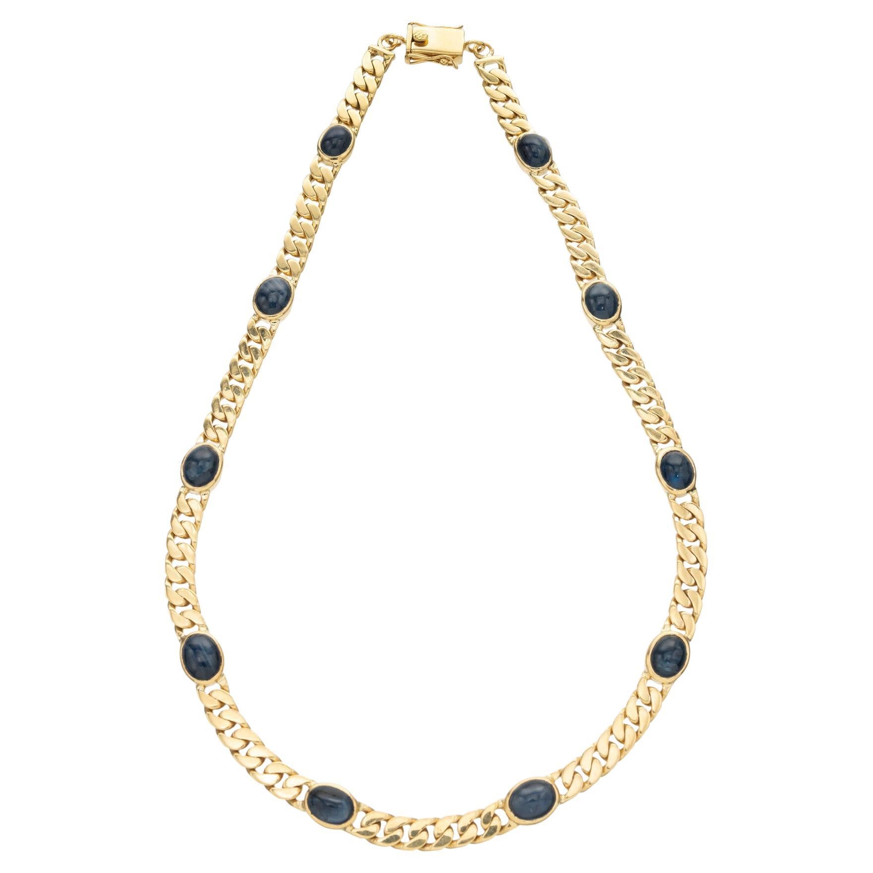 GIA Certified 15.50 Carat Oval Cabochon Sapphire Mid-Century Gold Link Necklace For Sale