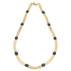 GIA Certified 15.50 Carat Oval Cabochon Sapphire Mid-Century Gold Link Necklace