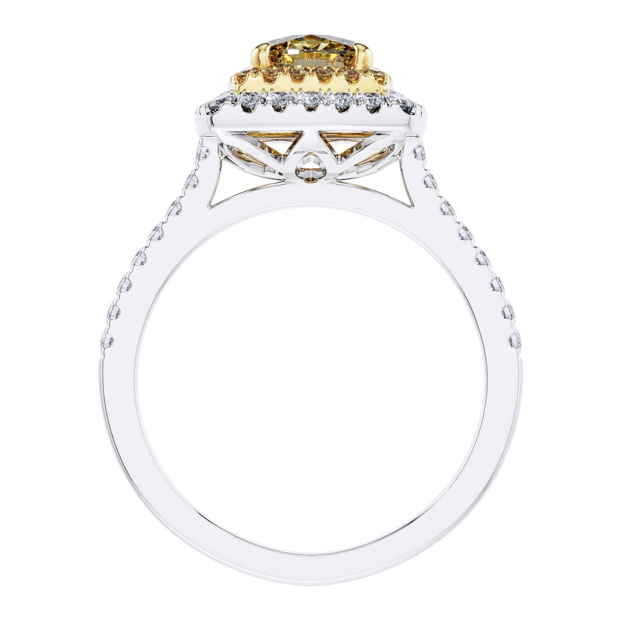 Women's GIA Certified 1.56 Carat Yellow Diamond 18 Karat White Gold Ring For Sale