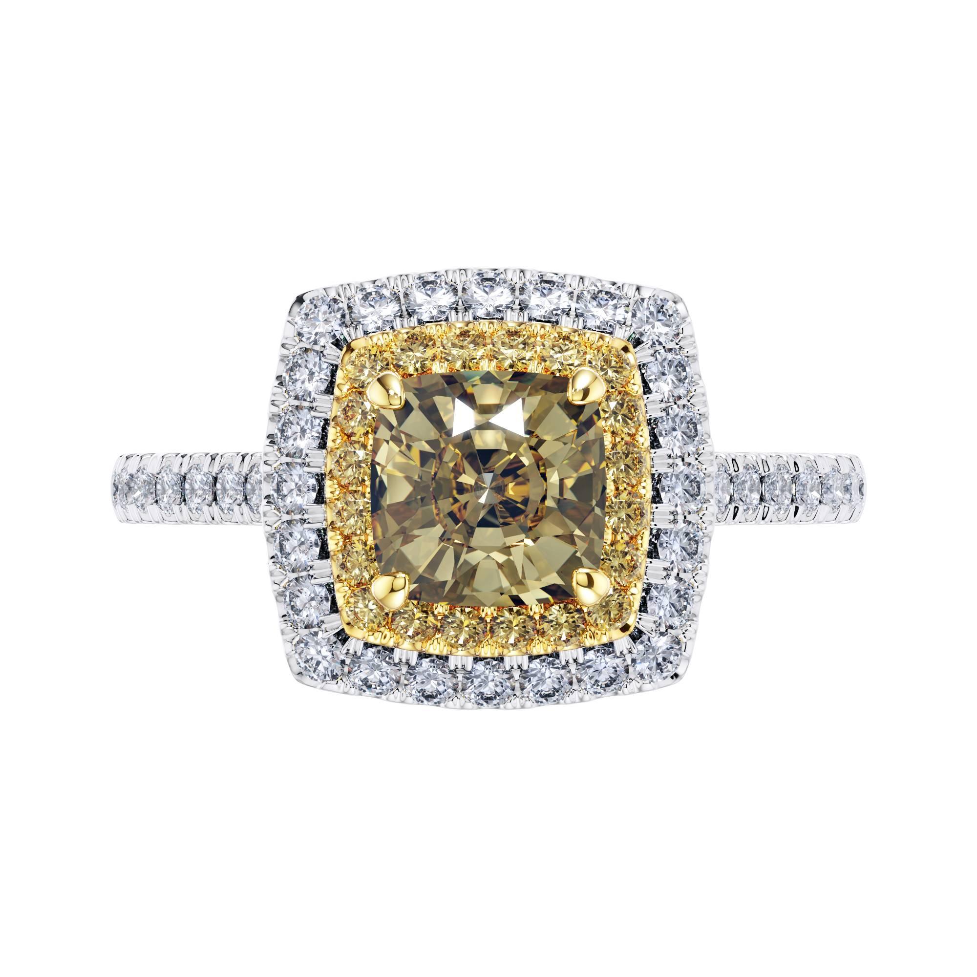GIA Certified 1.56 Carat Yellow Diamond 18 Karat White Gold Ring