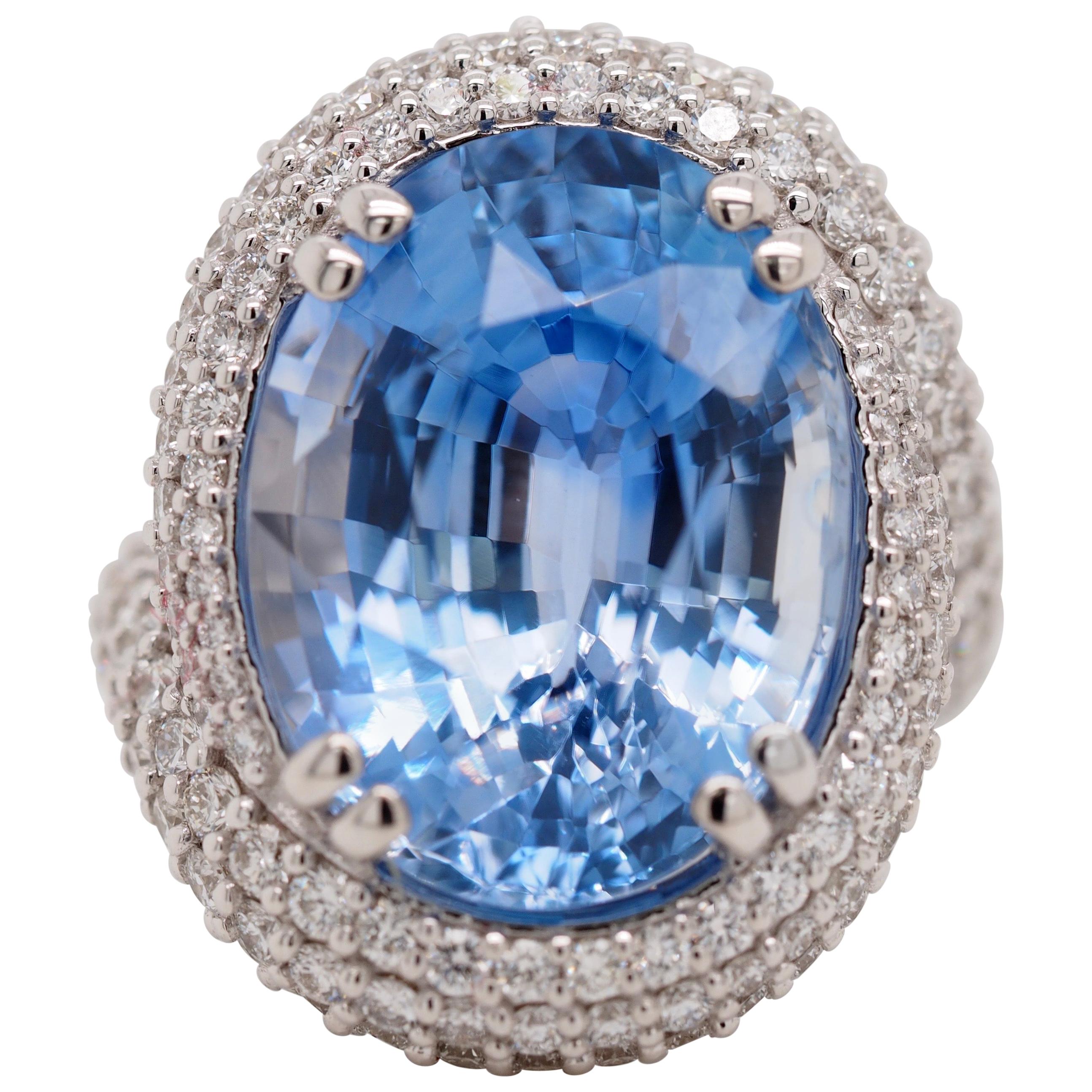 GIA Certified 15.67 Carat Ceylon Sapphire Diamond Custom Cocktail Ring