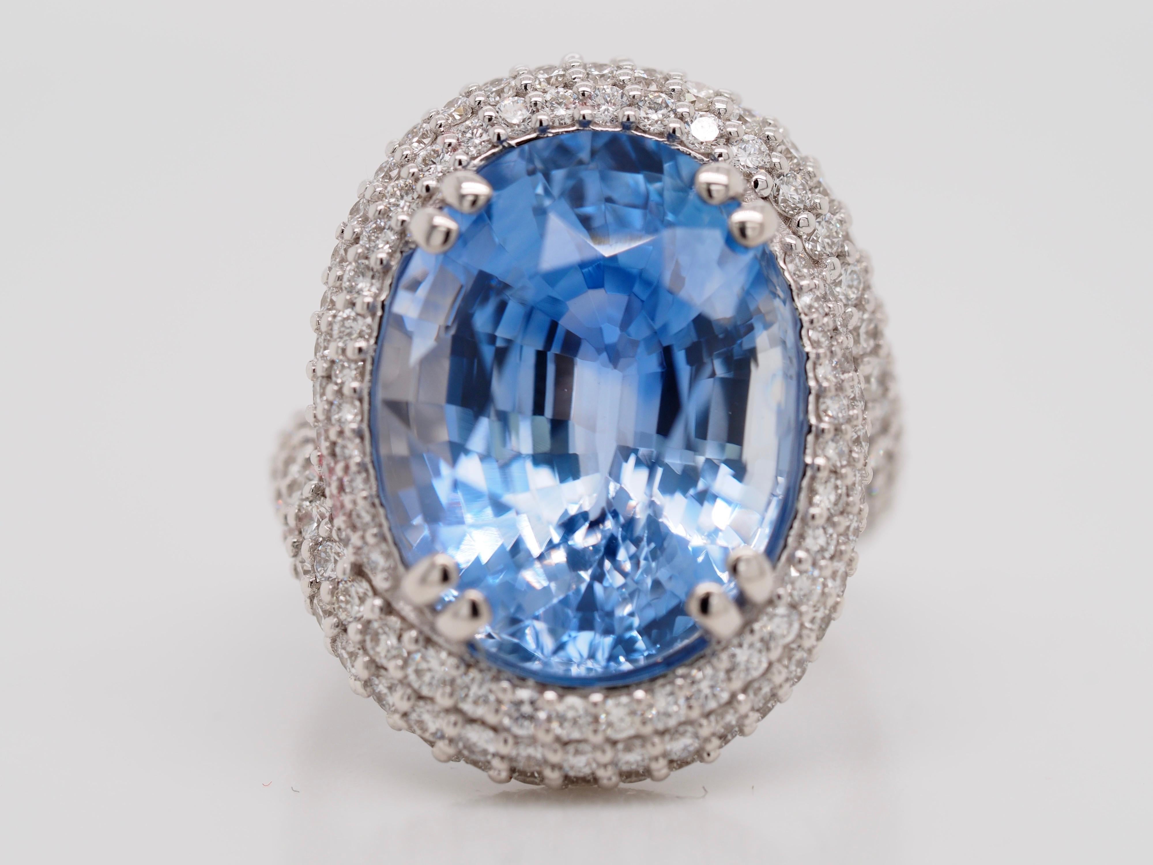 GIA Certified 15.67 Carat Ceylon Sapphire Diamond Custom Cocktail Ring For Sale 4