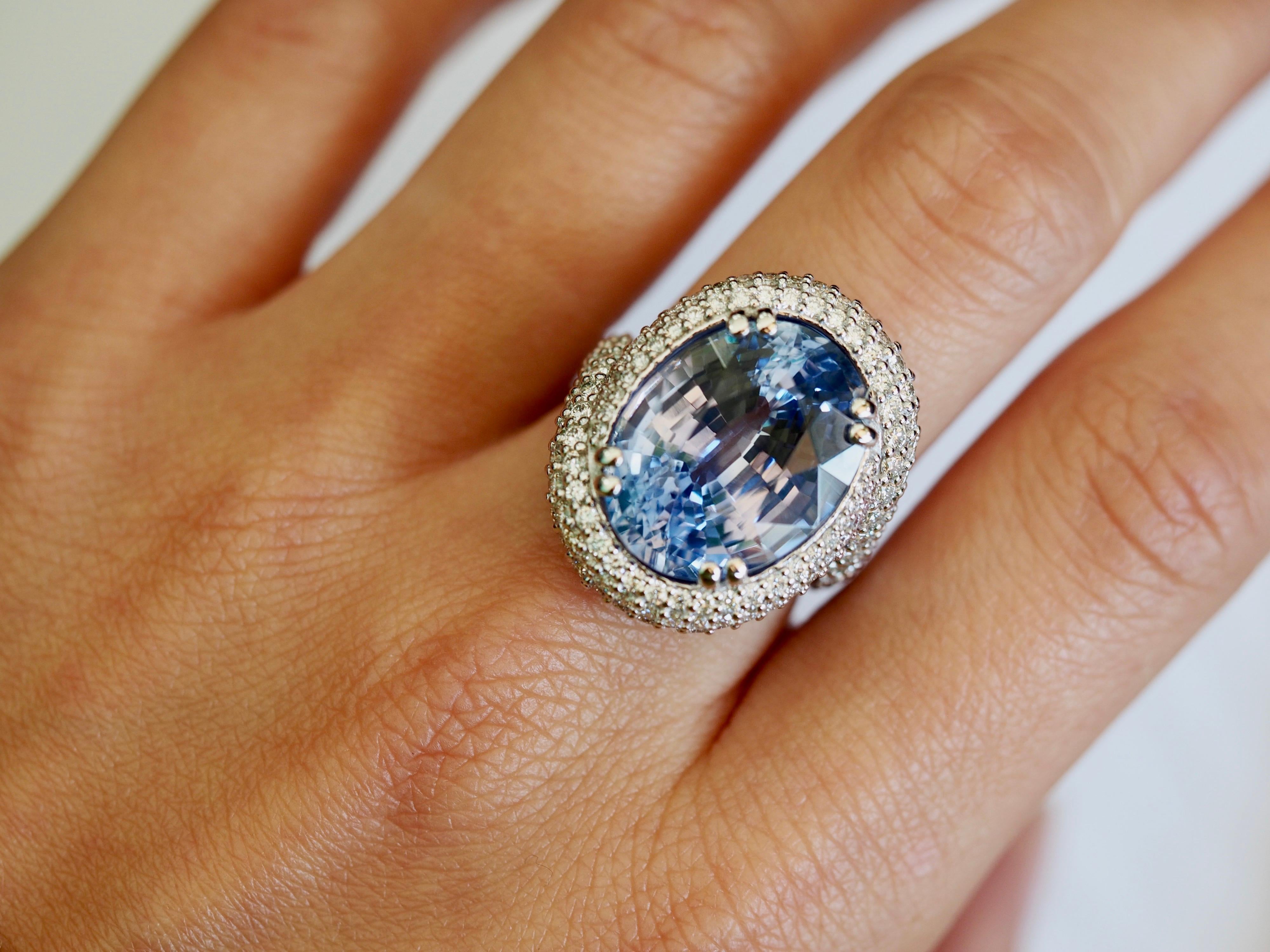 GIA Certified 15.67 Carat Ceylon Sapphire Diamond Custom Cocktail Ring For Sale 5