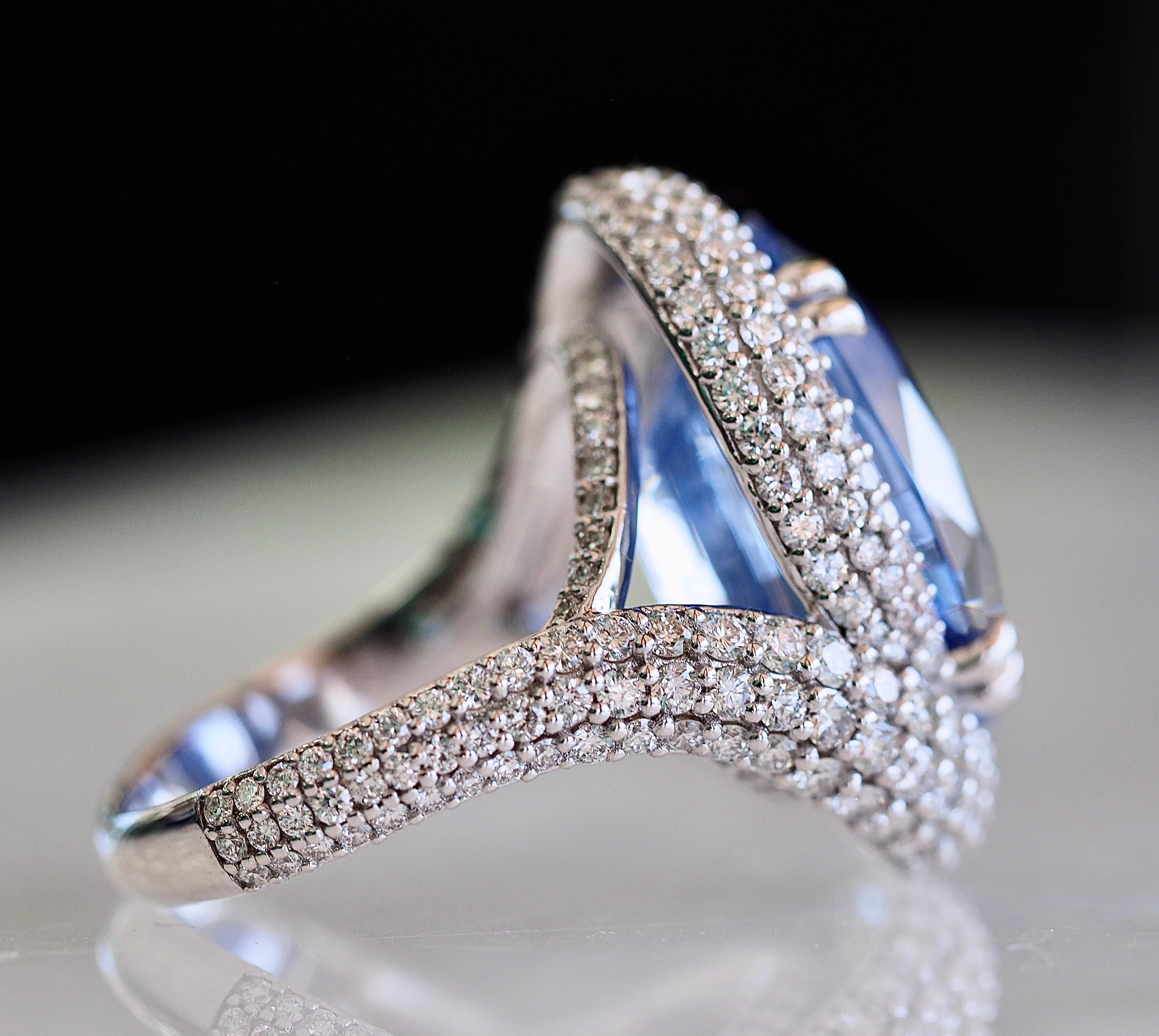 Oval Cut GIA Certified 15.67 Carat Ceylon Sapphire Diamond Custom Cocktail Ring For Sale