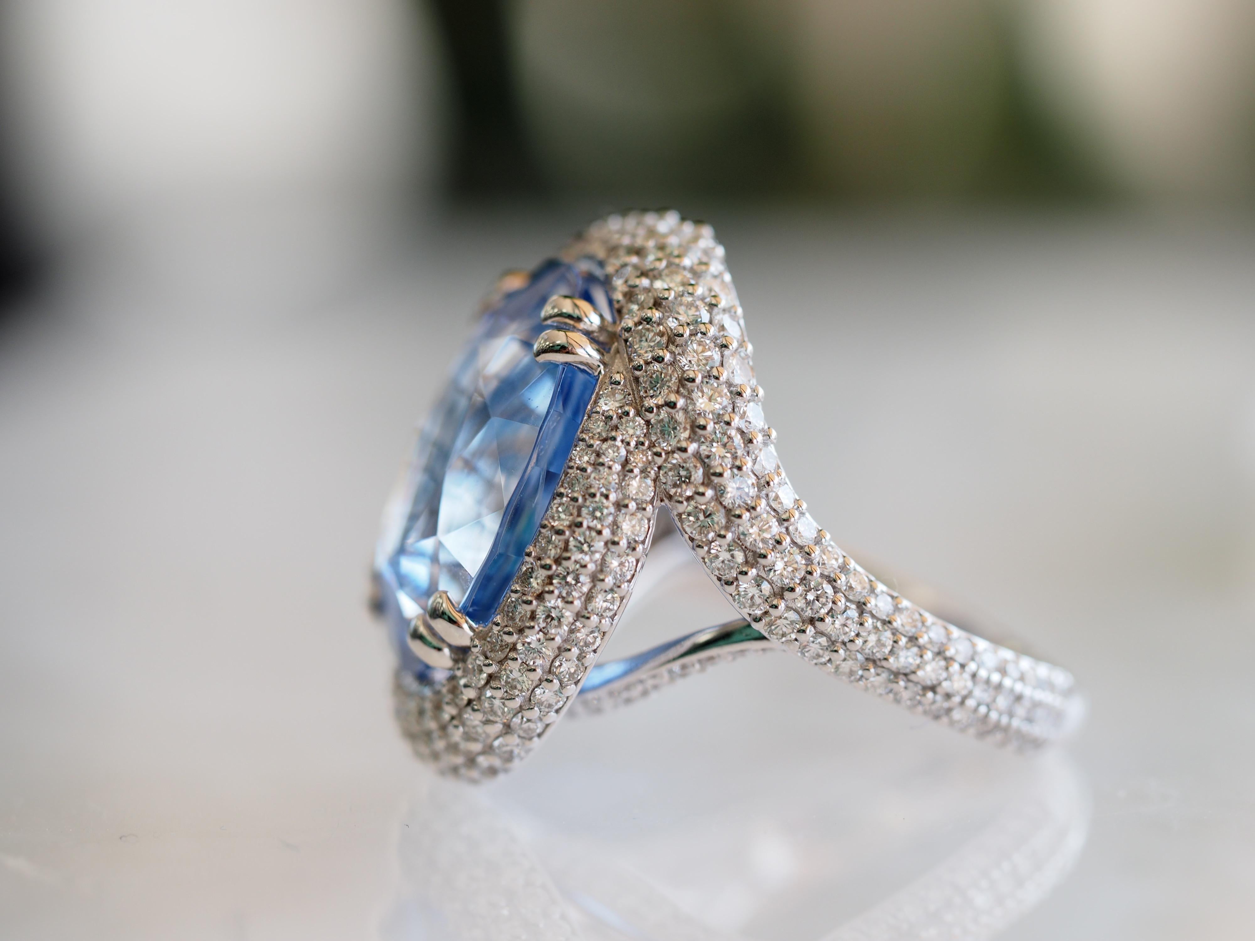 GIA Certified 15.67 Carat Ceylon Sapphire Diamond Custom Cocktail Ring In New Condition For Sale In Addison, TX