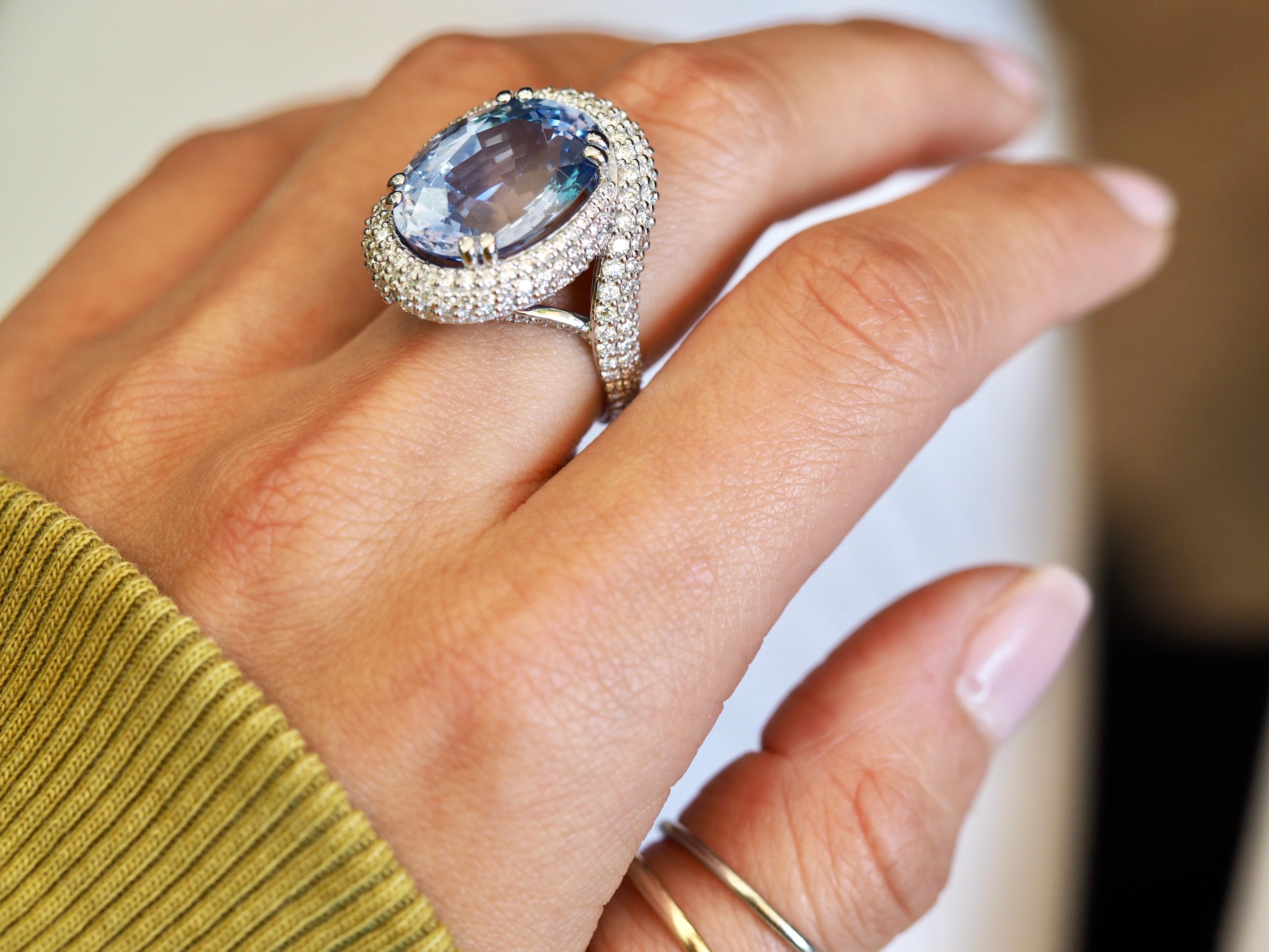 GIA Certified 15.67 Carat Ceylon Sapphire Diamond Custom Cocktail Ring For Sale 1