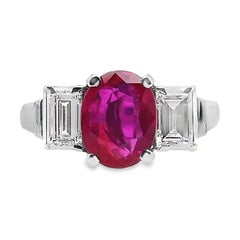GIA Certified 1.56ct Burma Not-Heated Ruby 0.60ct Natural Diamonds Platinum Ring