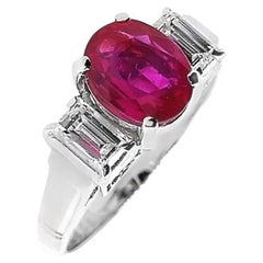 GIA Certified 1.56ct Burma Not-Heated Ruby 0.60ct Natural Diamonds Platinum Ring