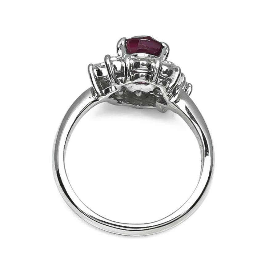 Oval Cut GIA Certified 1.56ct No Heat Ruby 0.88ct Diamond Engagement Ring For Sale