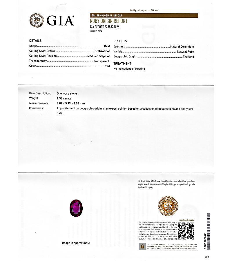 GIA Certified 1.56ct No Heat Ruby 0.88ct Diamond Engagement Ring In Good Condition For Sale In New York, NY