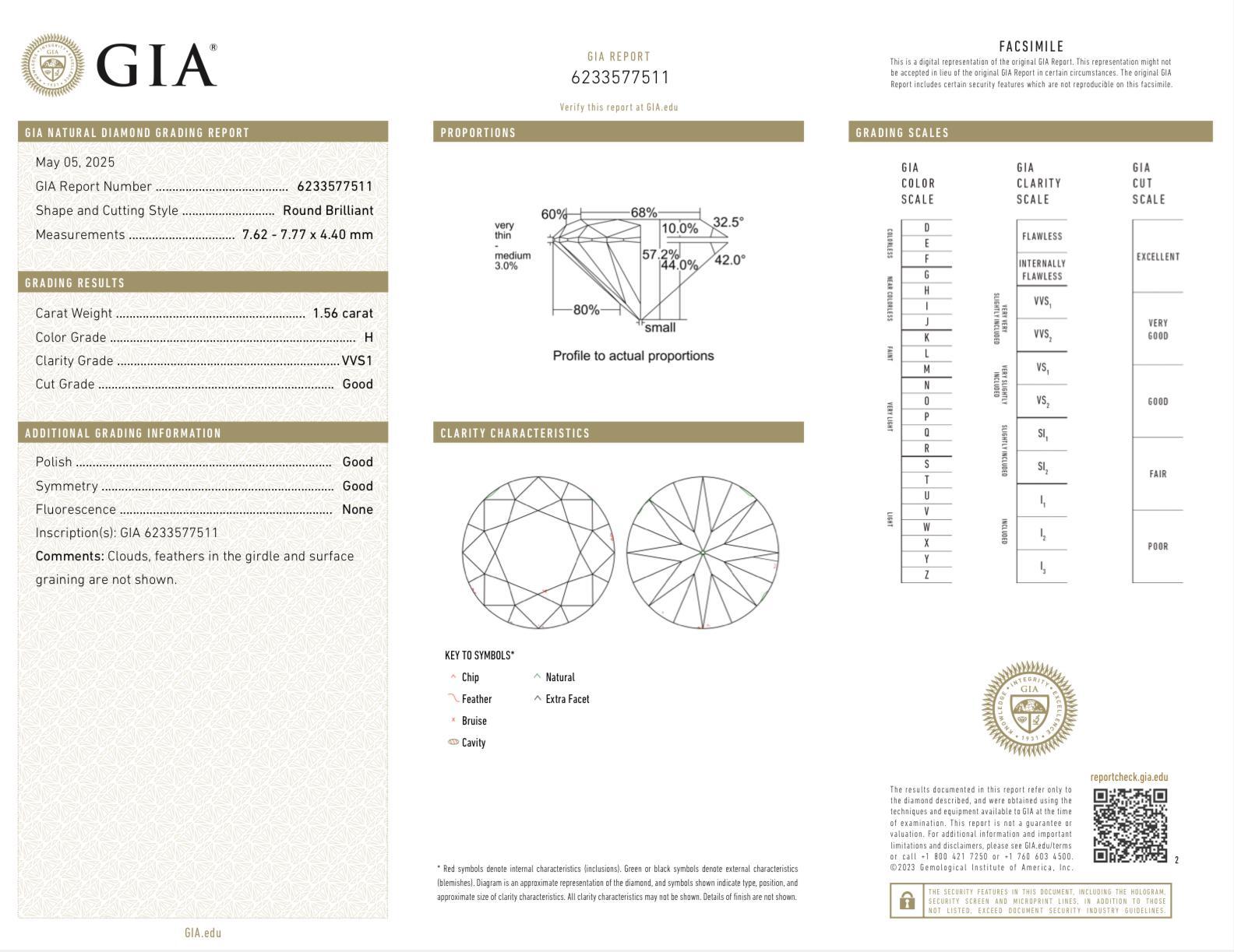 GIA Certified 1.56ct VVS1 H Diamond Platinum Ring w/ 14K Gold Enhancer 8.83g For Sale 4