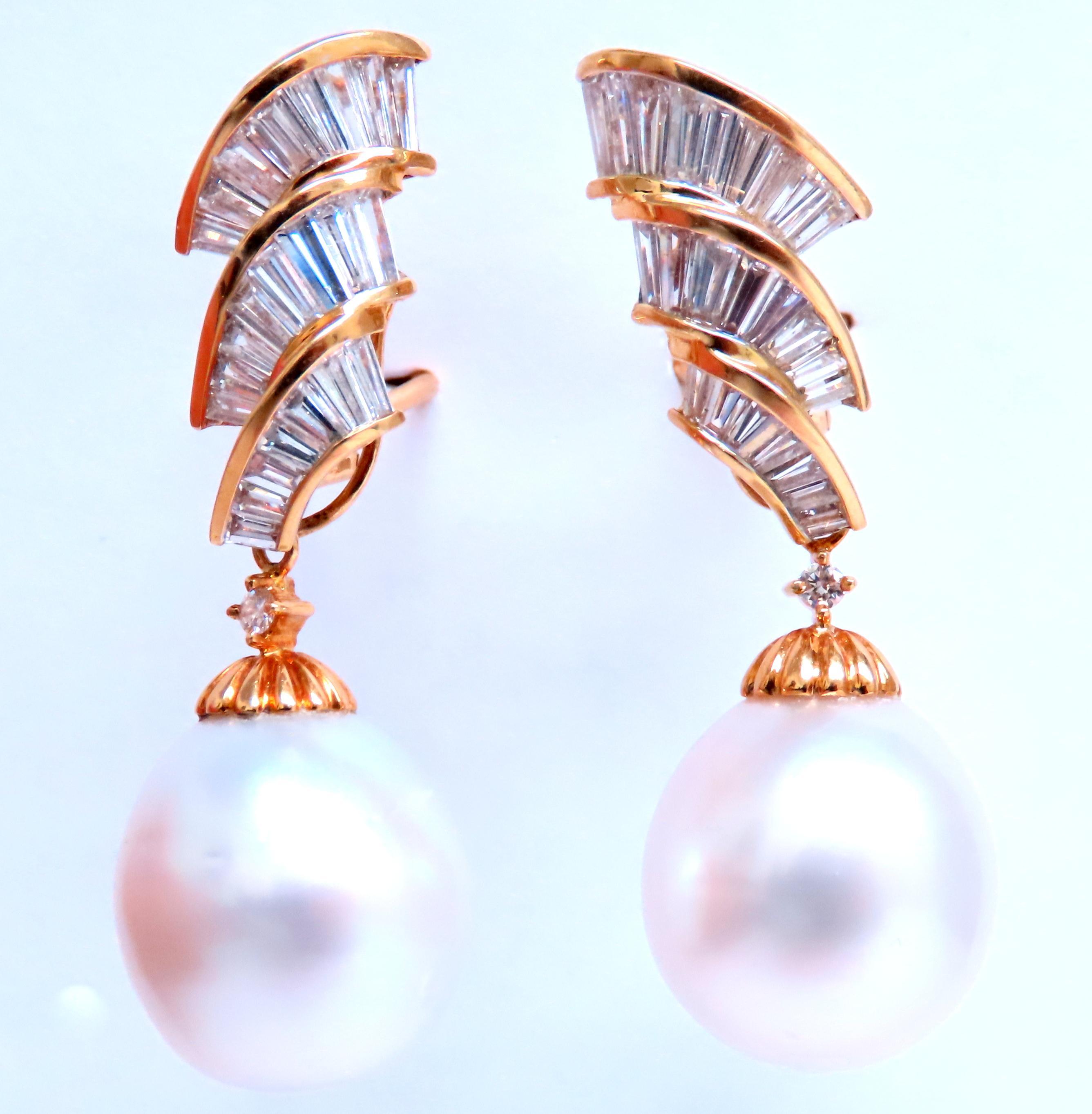 Contemporain GIA Certified 15.6mm Natural Saltwater Pearl Diamond Dangle Earrings 18kt 12413 en vente