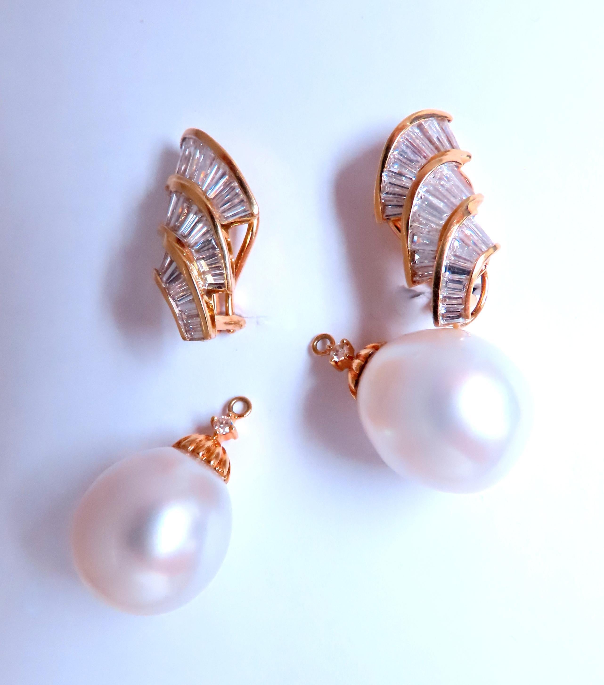 GIA Certified 15.6mm Natural Saltwater Pearl Diamond Dangle Earrings 18kt 12413 Neuf - En vente à New York, NY