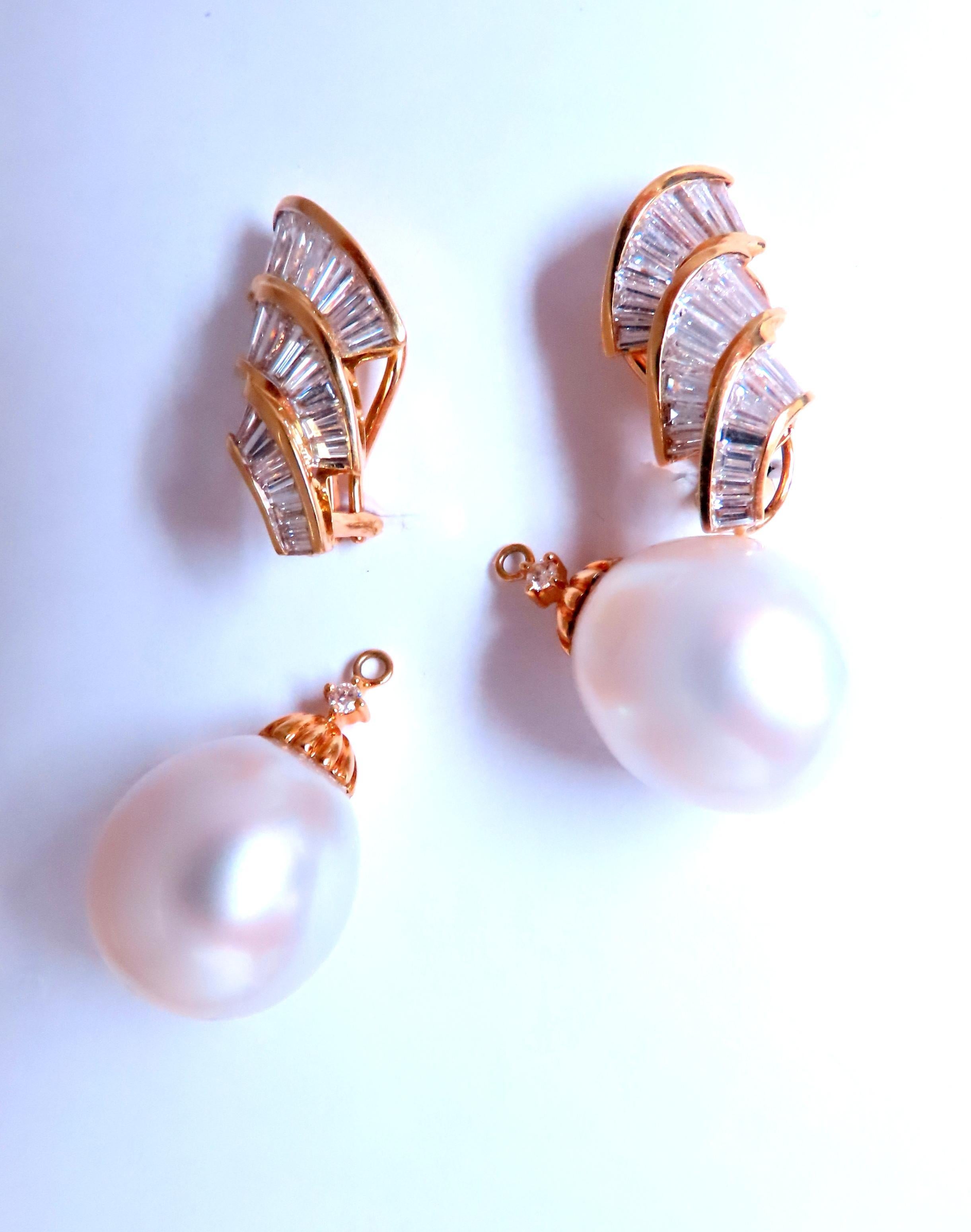 GIA Certified 15.6mm Natural Saltwater Pearl Diamond Dangle Earrings 18kt 12413 Pour femmes en vente