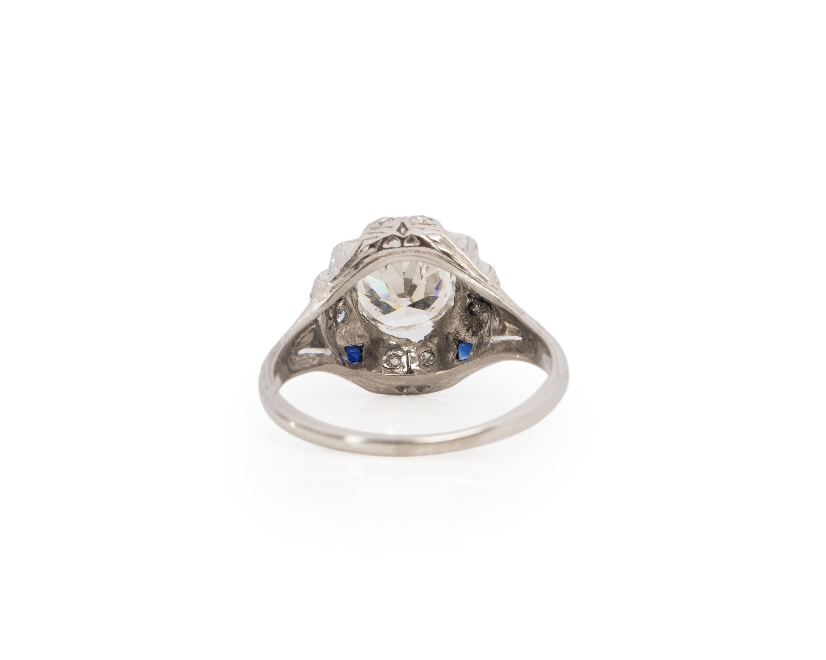 Taglio antico europeo Anello di fidanzamento in platino con diamante Art Deco certificato GIA da 1.57 carati in vendita