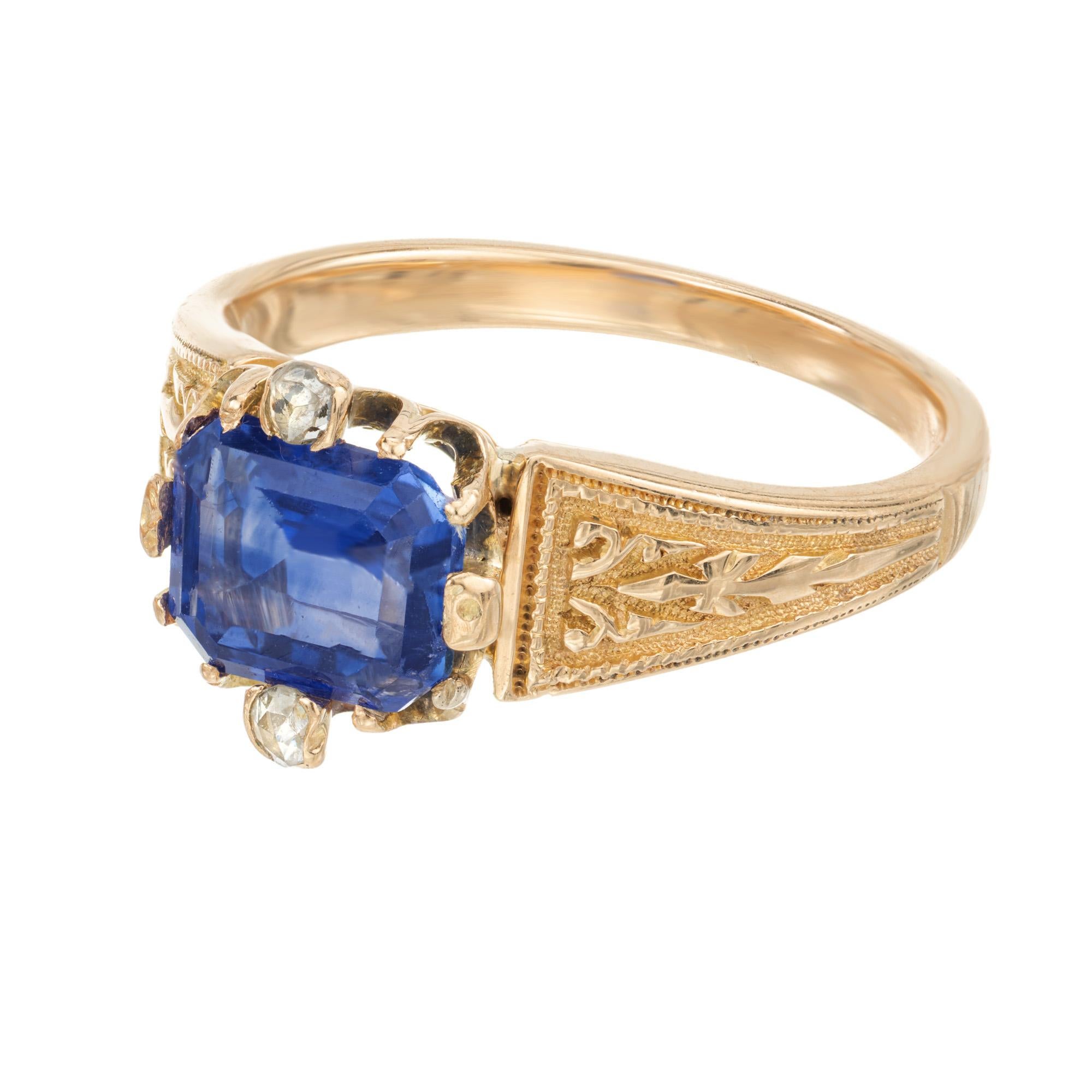 Octagon Cut GIA Certified 1.57 Carat Blue Octagonal Sapphire Diamond Gold Engagement Ring For Sale