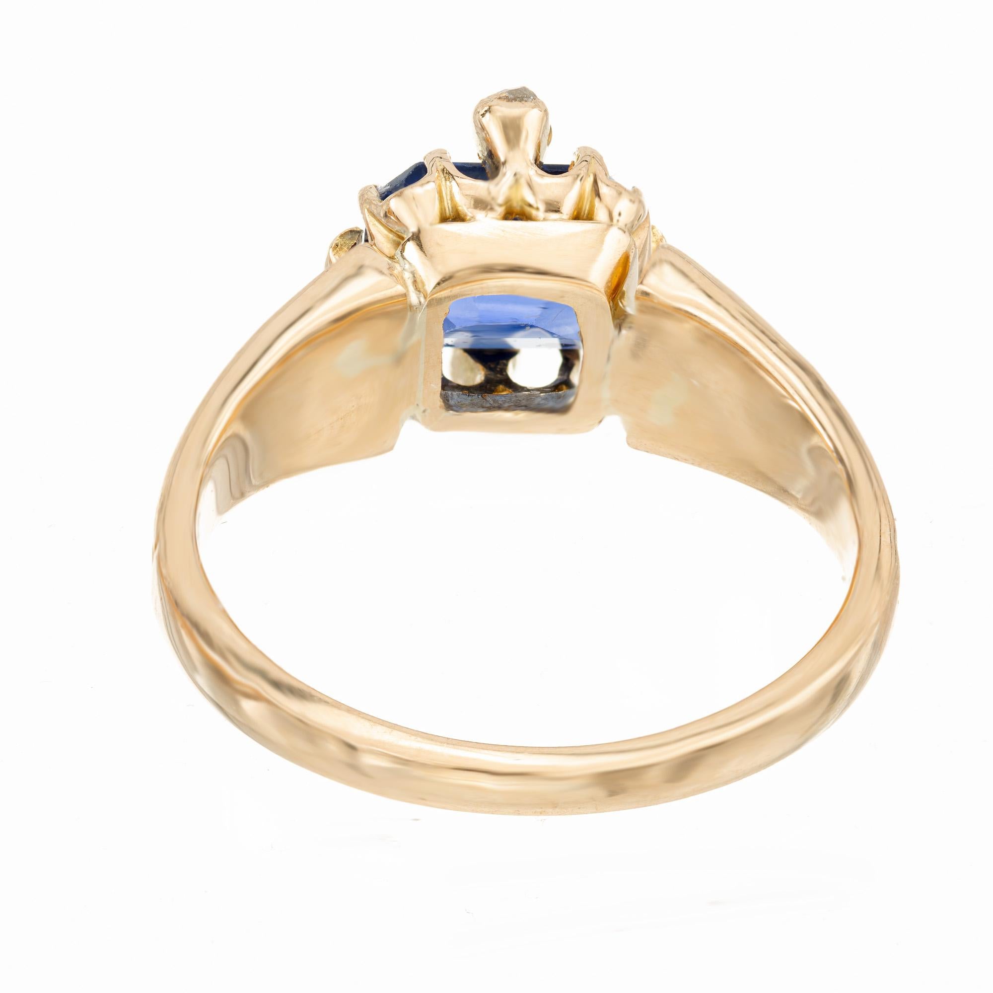 GIA Certified 1.57 Carat Blue Octagonal Sapphire Diamond Gold Engagement Ring In Good Condition For Sale In Stamford, CT