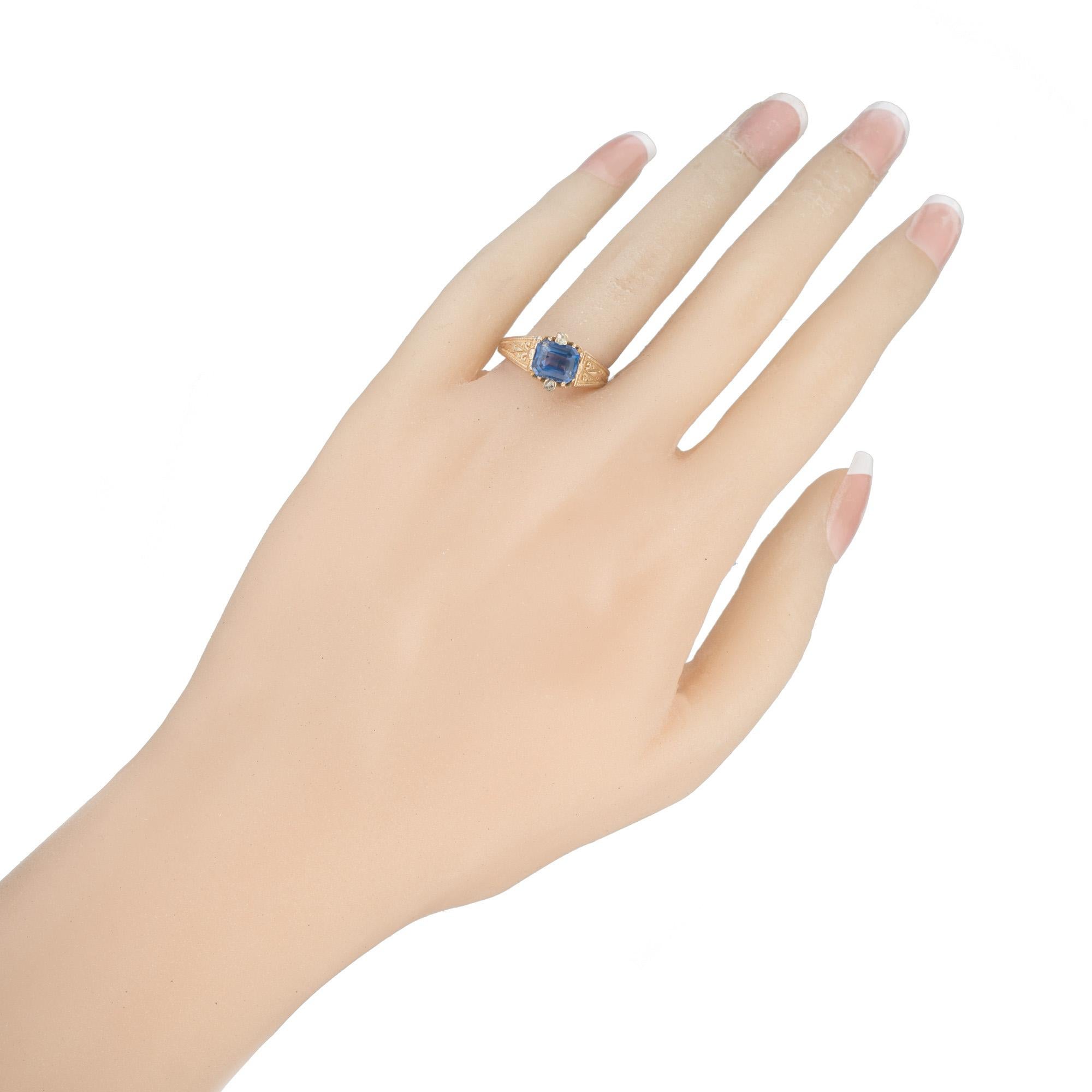 Women's GIA Certified 1.57 Carat Blue Octagonal Sapphire Diamond Gold Engagement Ring For Sale