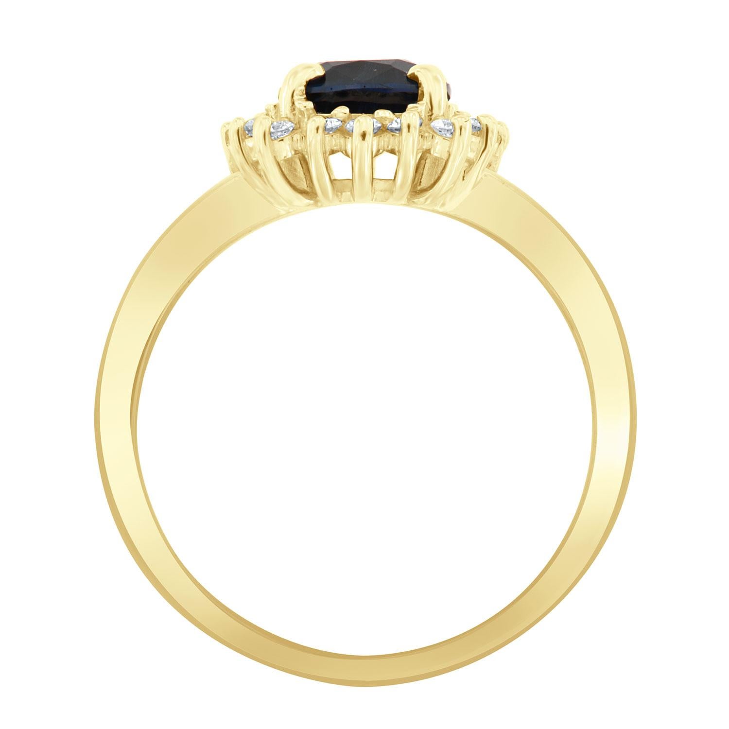Bague en or jaune 14 carats avec halo de diamants et saphir bleu coussin de 1,57 carat certifié par le GIA Neuf - En vente à San Francisco, CA