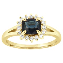 GIA Certified 1.57 Carat Cushion Blue Sapphire 14k Yellow Gold Halo Diamond Ring