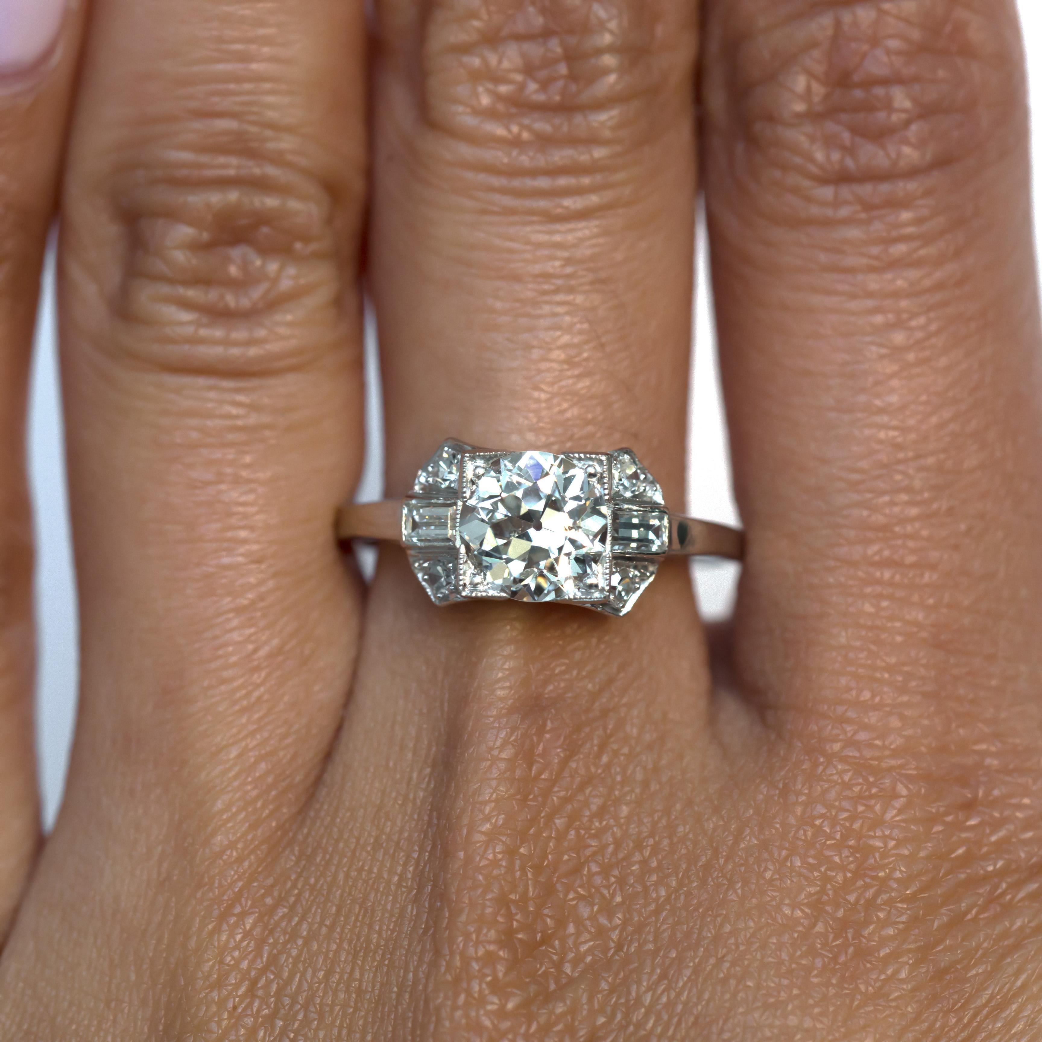 Art Deco GIA Certified 1.57 Carat Diamond Platinum Engagement Ring For Sale