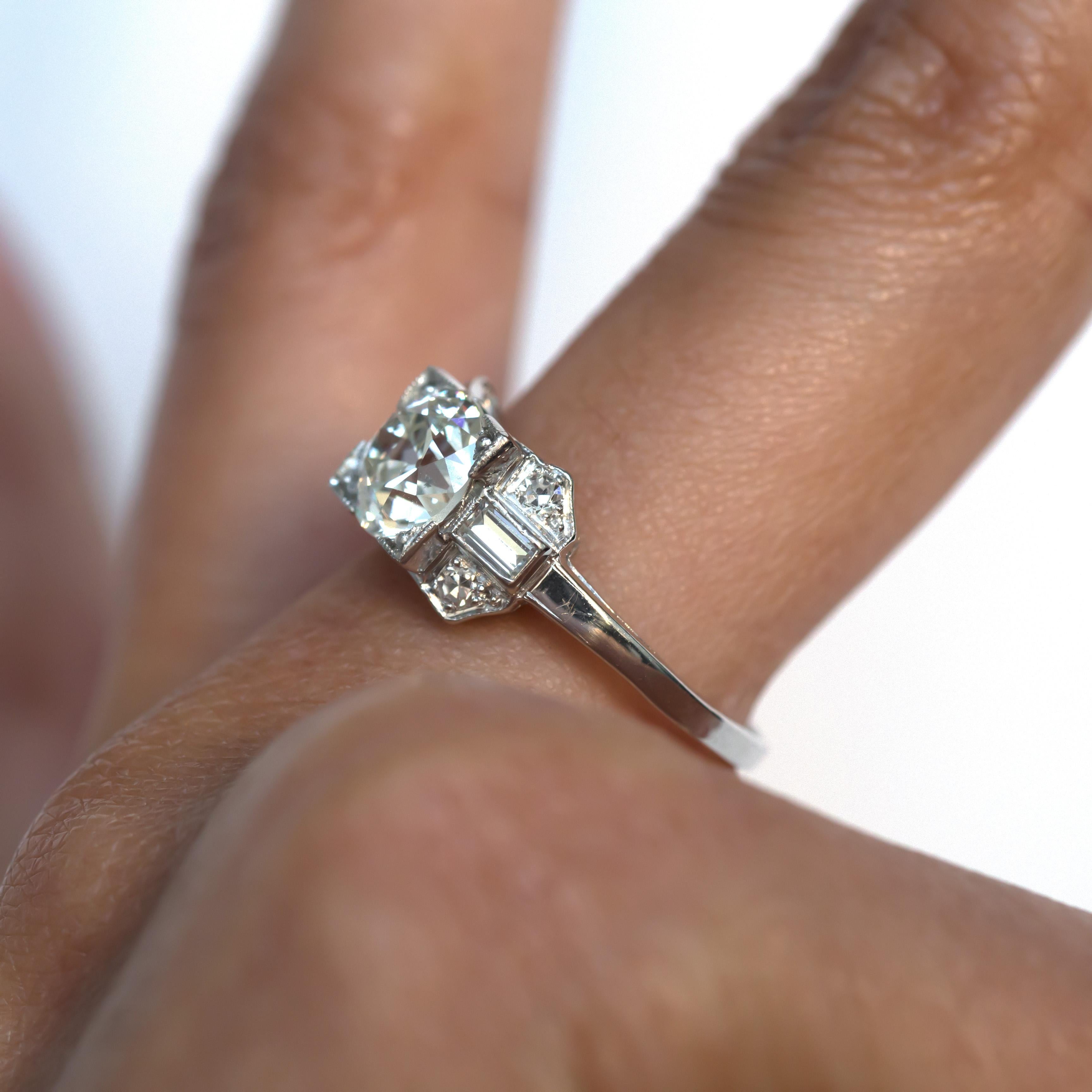 Old European Cut GIA Certified 1.57 Carat Diamond Platinum Engagement Ring For Sale