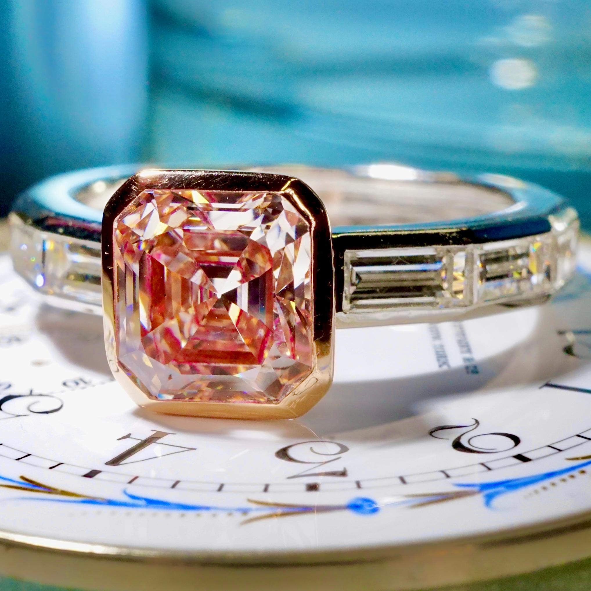 For Sale:  GIA Certified 1.57 Carat Fancy Pink-Brown Asscher Cut Diamond Engagement Ring 3