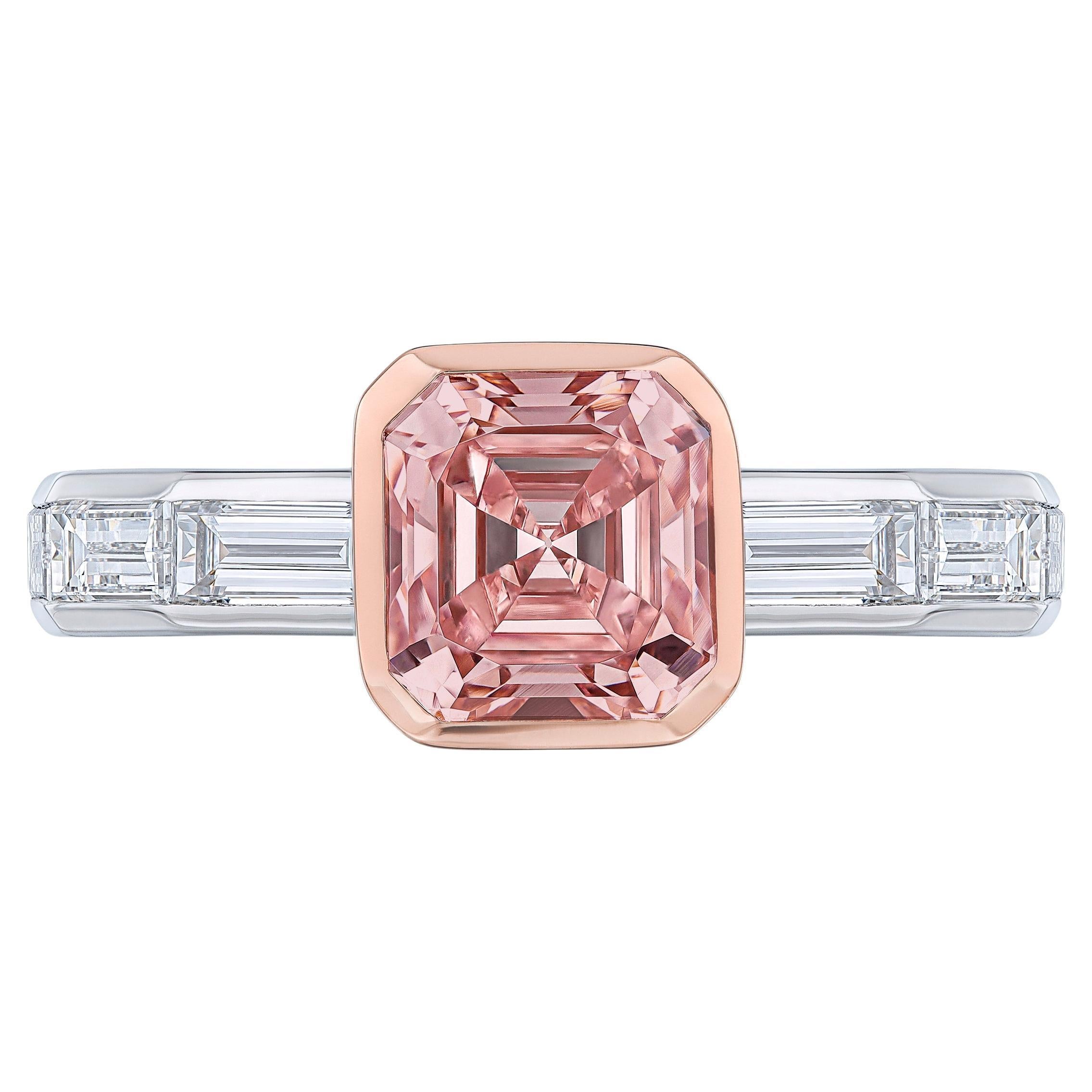 Bague de fiançailles en diamant rose-marron fantaisie taille Asscher de 1,57 carat certifié GIA