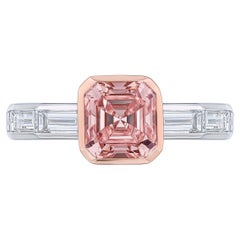 Bague de fiançailles en diamant rose-marron fantaisie taille Asscher de 1,57 carat certifié GIA