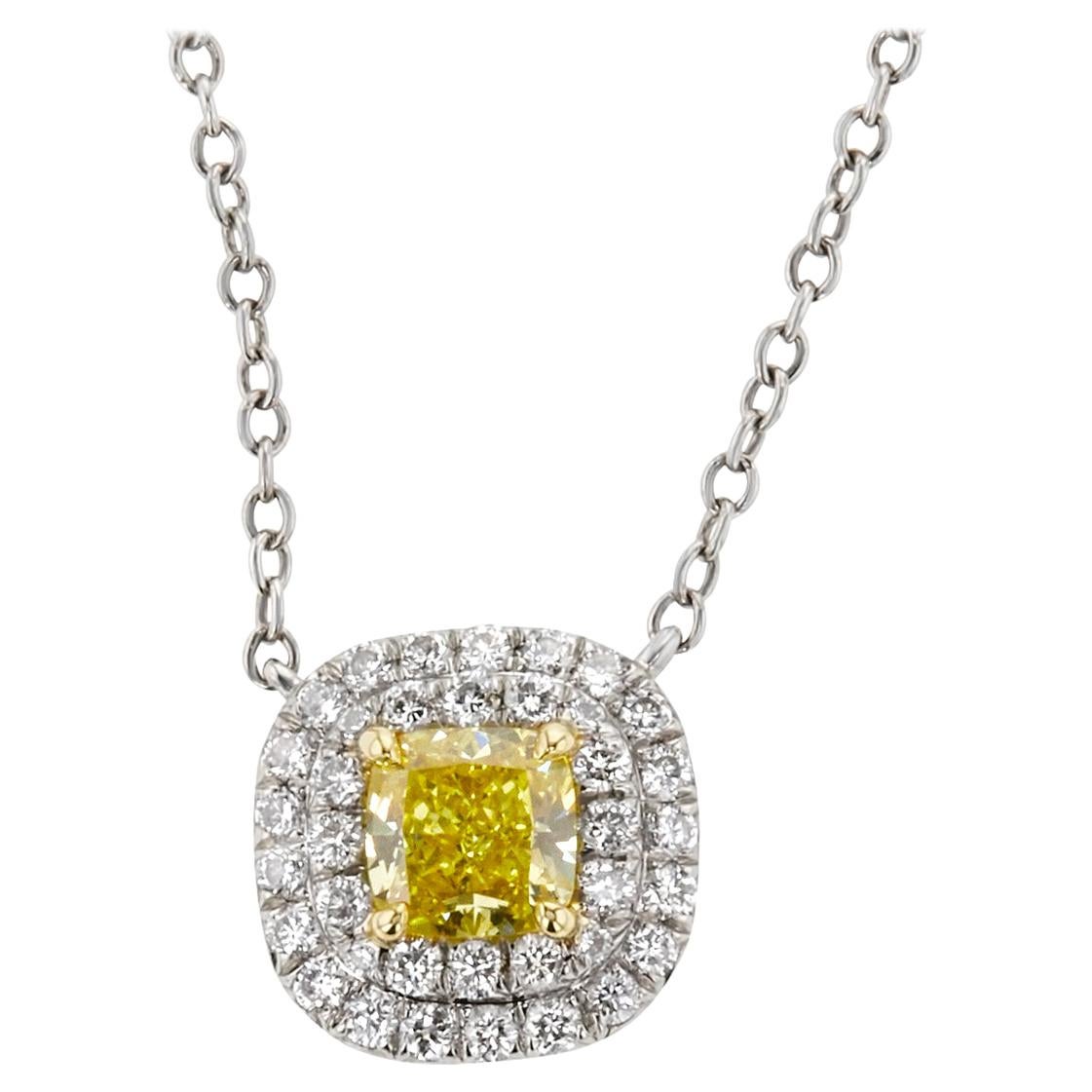 GIA Certified 1.21 Carat Fancy Yellow Diamond Pendant Necklace 14 Karat Gold For Sale