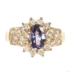 Bague de fiançailles en or avec tanzanite ovale de 1,57 carat et diamants certifiés GIA