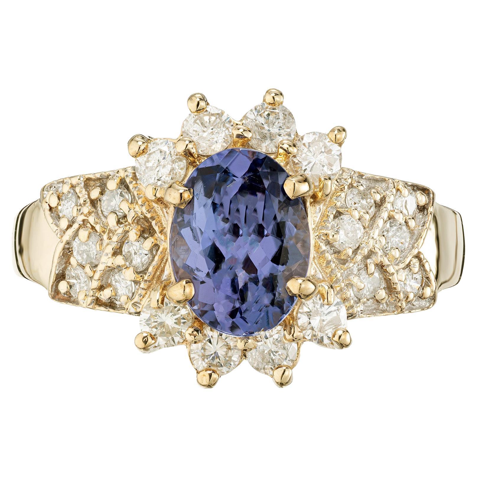 Bague de fiançailles en or avec tanzanite ovale de 1,57 carat et diamants certifiés GIA