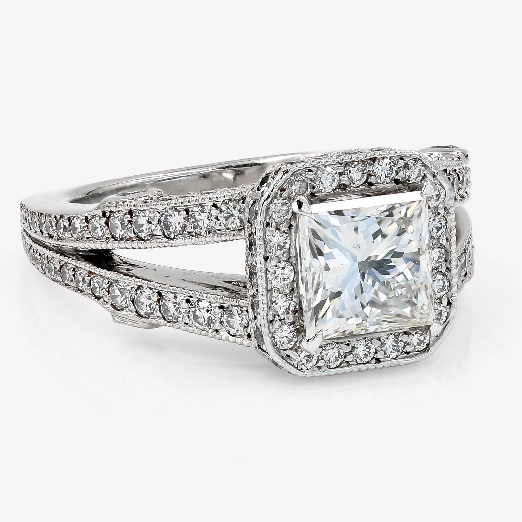 Contemporary GIA Certified 1.57 Carat Princess Cut Diamond Engagement Ring