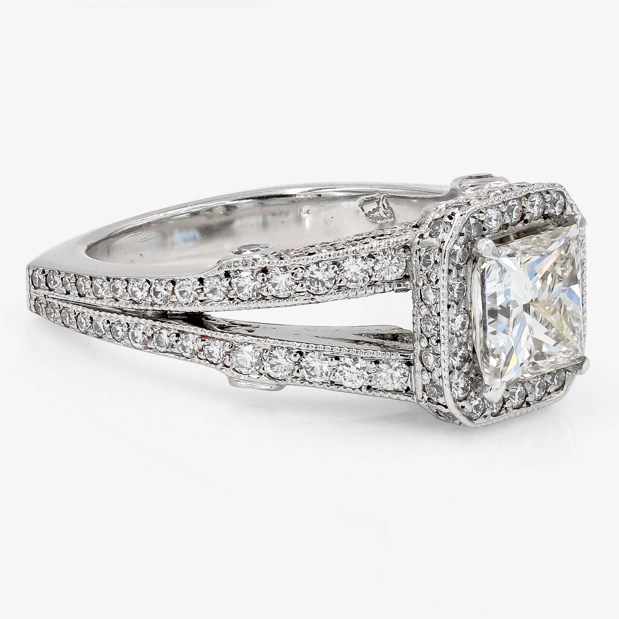 GIA Certified 1.57 Carat Princess Cut Diamond Engagement Ring In New Condition In Chicago, IL