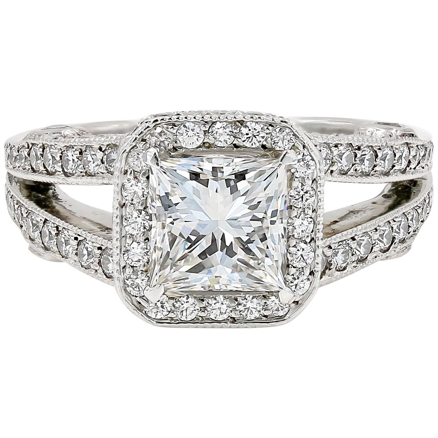 GIA Certified 1.57 Carat Princess Cut Diamond Engagement Ring