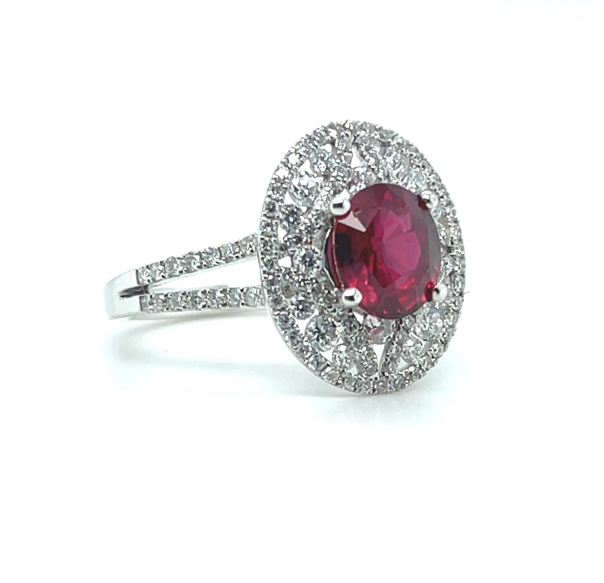 GIA Certified 1.57 Carat Ruby and Diamond Edwardian Inspired Cocktail Ring  In New Condition For Sale In Los Angeles, CA