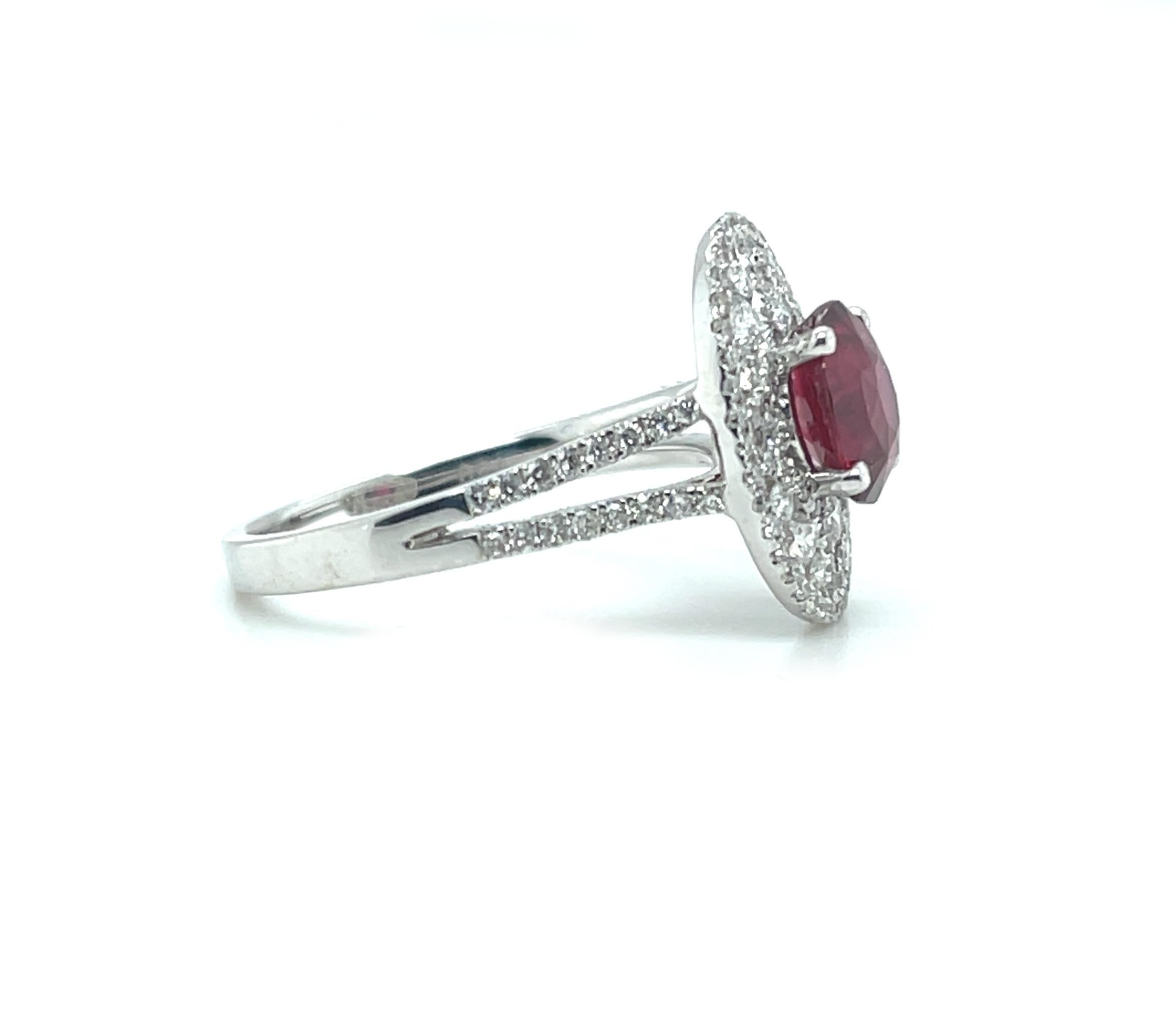 Women's GIA Certified 1.57 Carat Ruby and Diamond Edwardian Inspired Cocktail Ring  For Sale