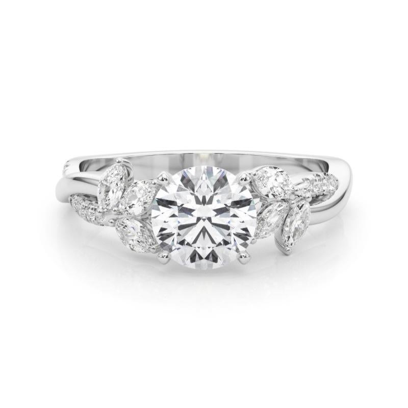 Taille ronde Bague diamant en platine certifiée GIA 1,57ct Round Entwined Garden Flower Vine en vente
