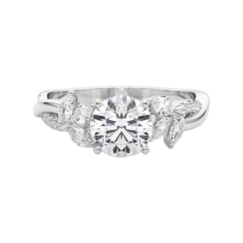Bague diamant en platine certifiée GIA 1,57ct Round Entwined Garden Flower Vine