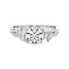 Bague diamant en platine certifiée GIA 1,57ct Round Entwined Garden Flower Vine