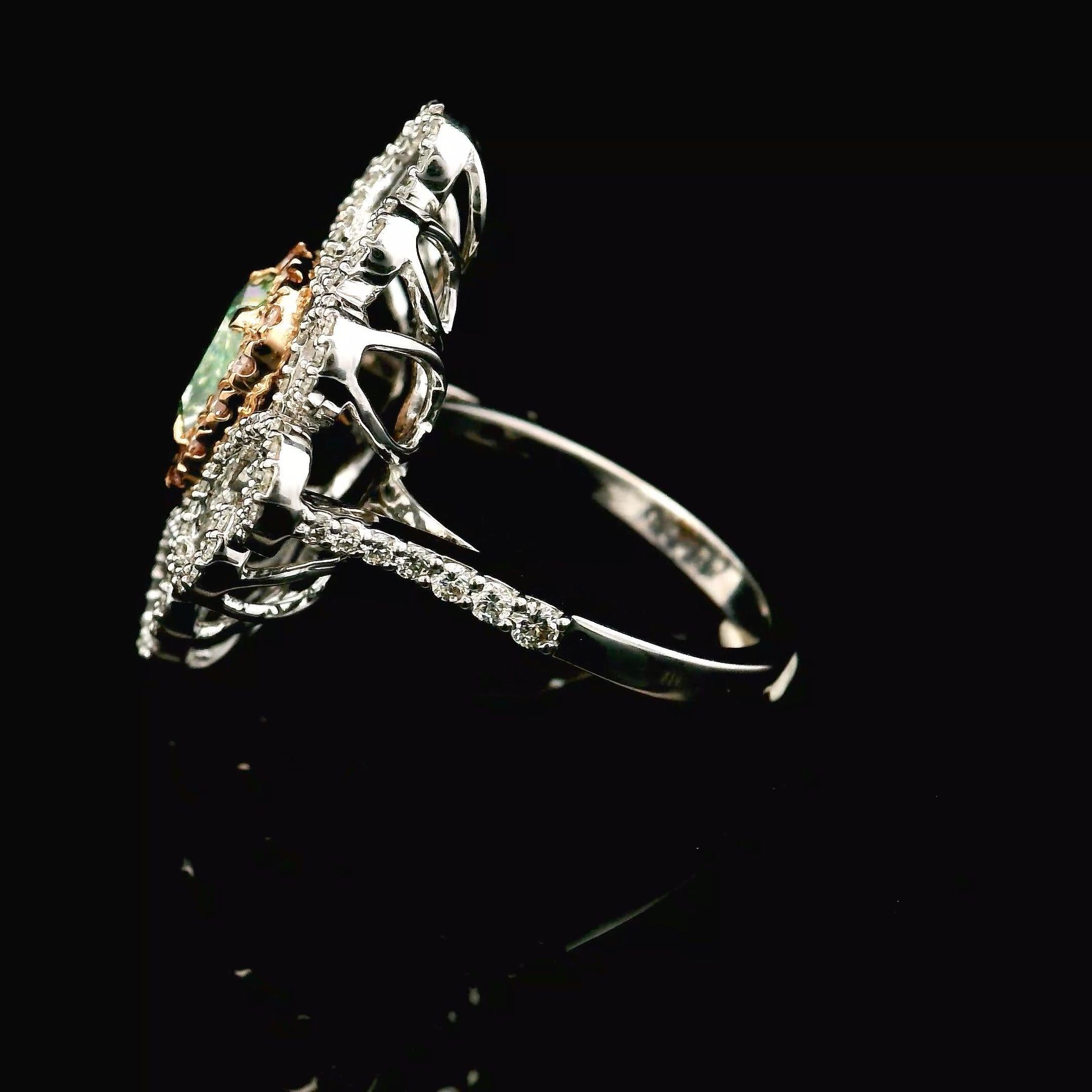 Bague certifiée GIA, de 1,58 carat, de pureté VS2, jaune clair vertâtre en vente 2