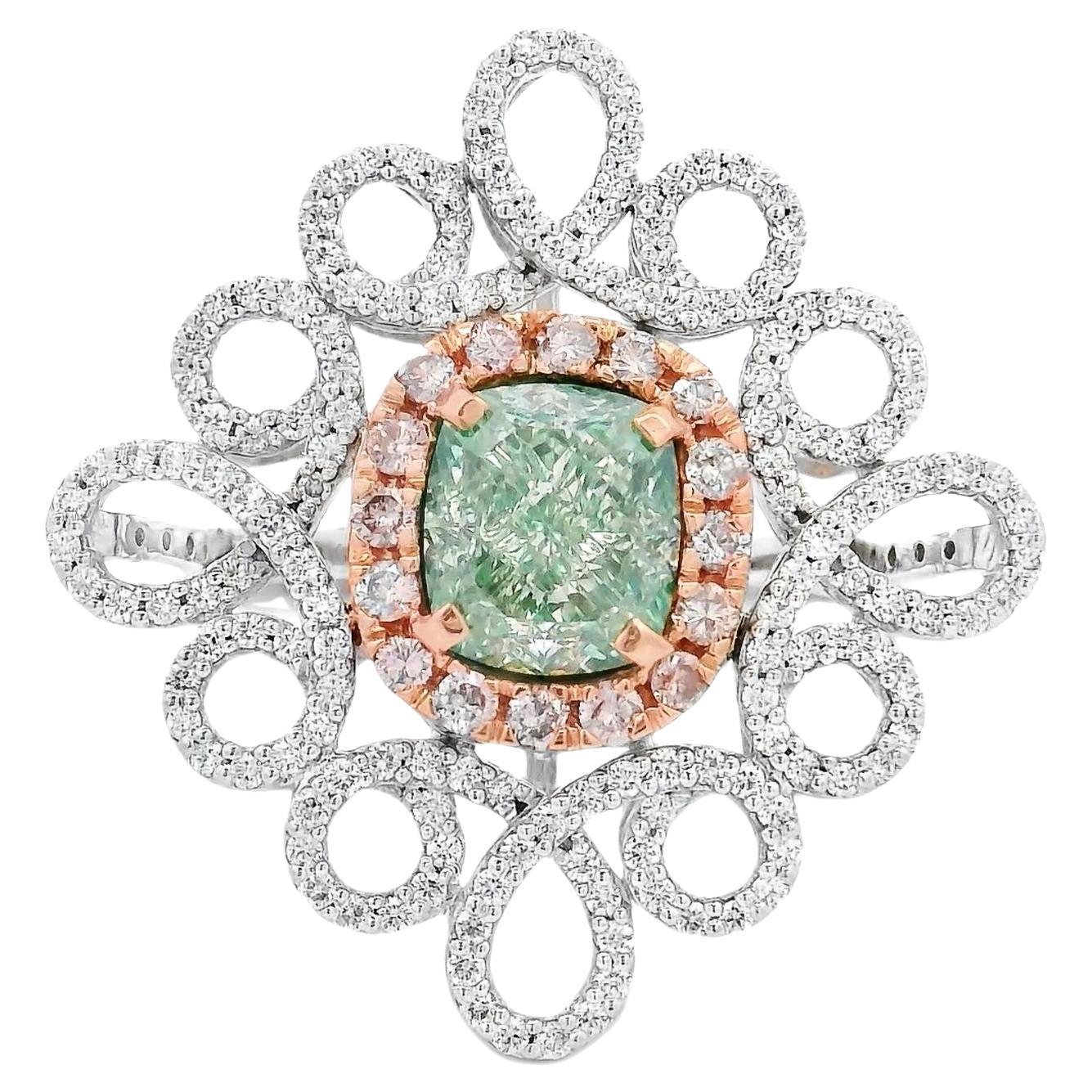 GIA Certified 1.58 Carat Light Greenish Yellow VS2 Clarity Diamond Ring