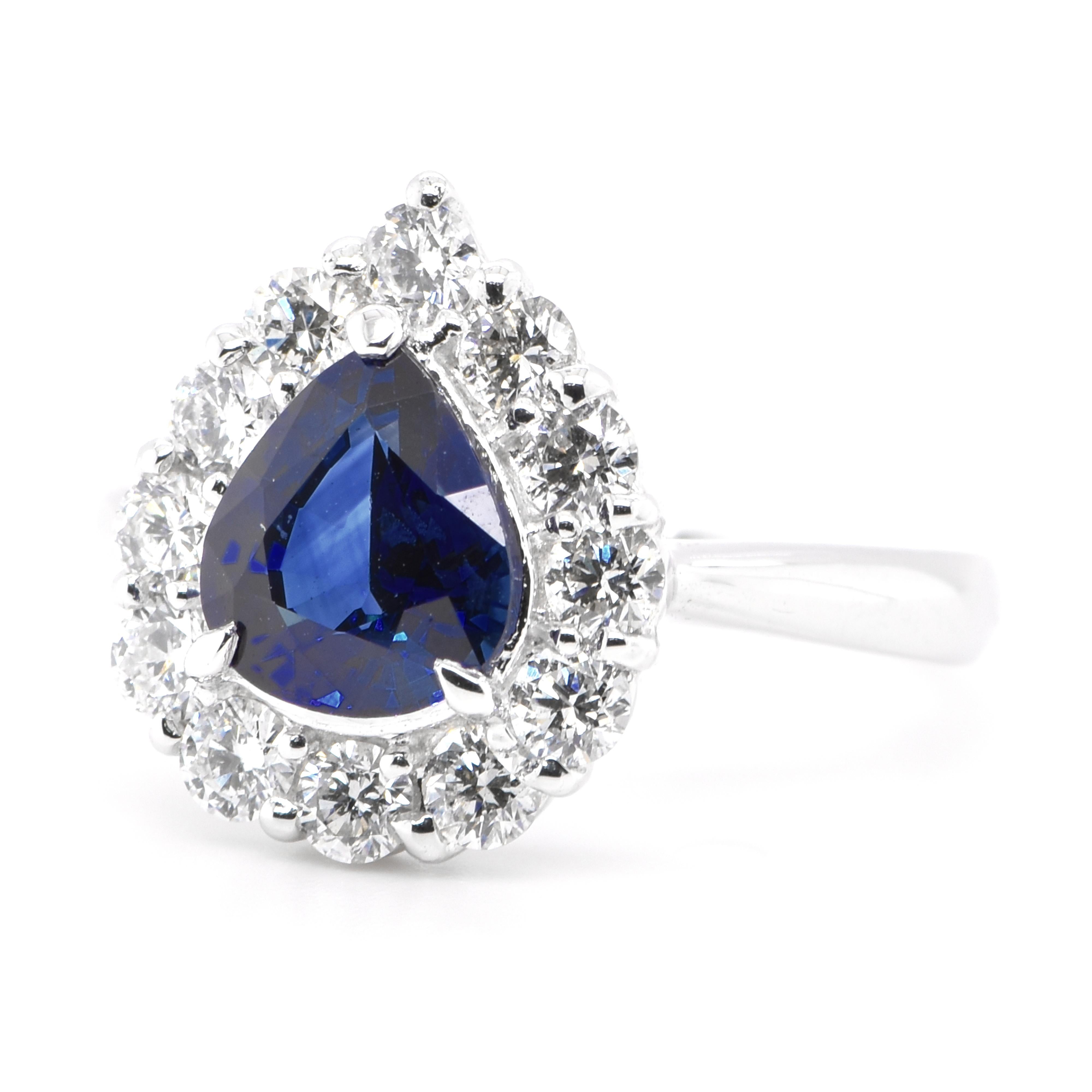 A beautiful Ring featuring a GIA Certified 1.58 Carat Natural Sri Lankan/Ceylon Royal Blue Sapphire and 0.80 Carats Diamond Accents set in Platinum. Sapphires have extraordinary durability - they excel in hardness as well as toughness and durability