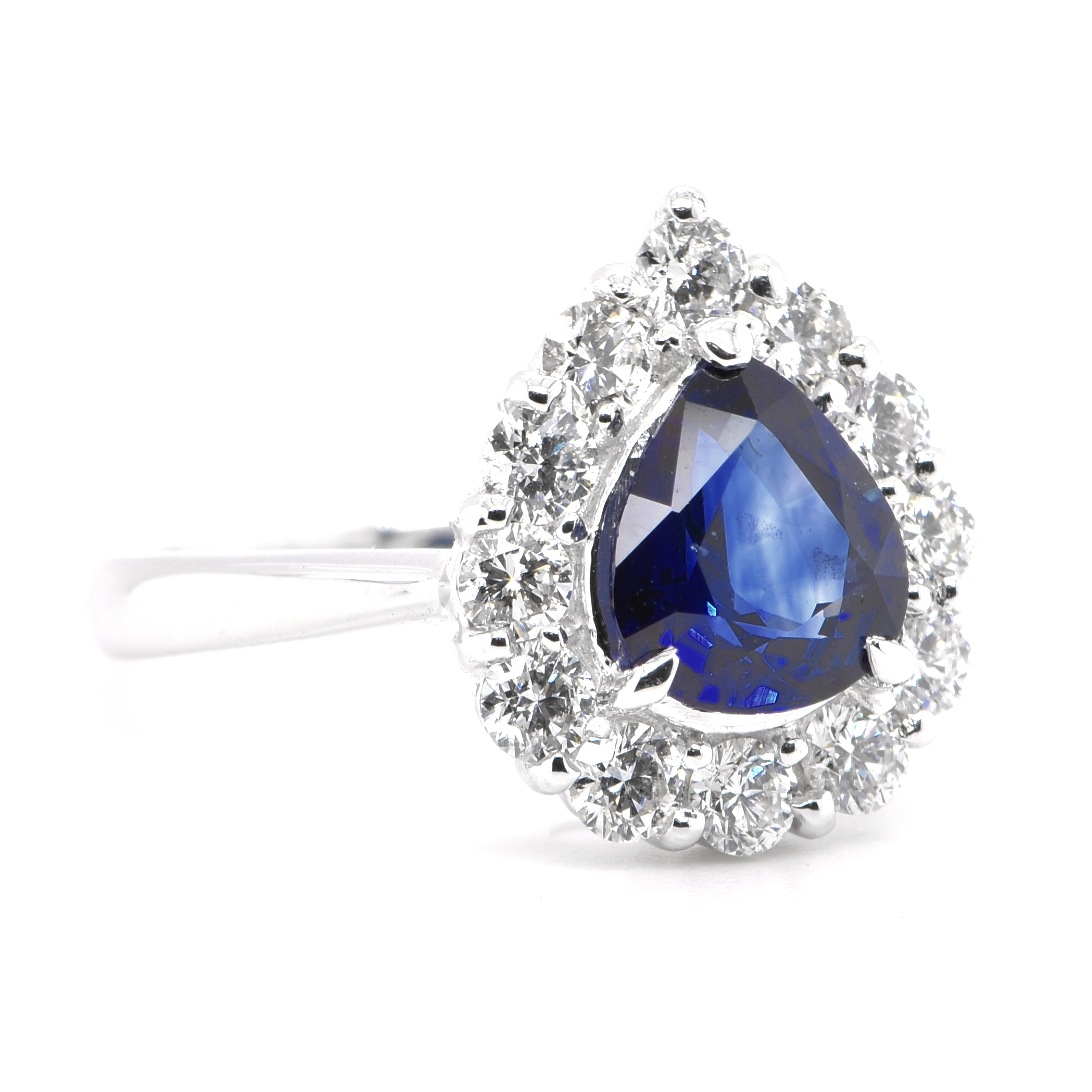 Modern GIA Certified 1.58 Carat Natural Ceylon Royal Blue Sapphire Ring Set in Platinum For Sale
