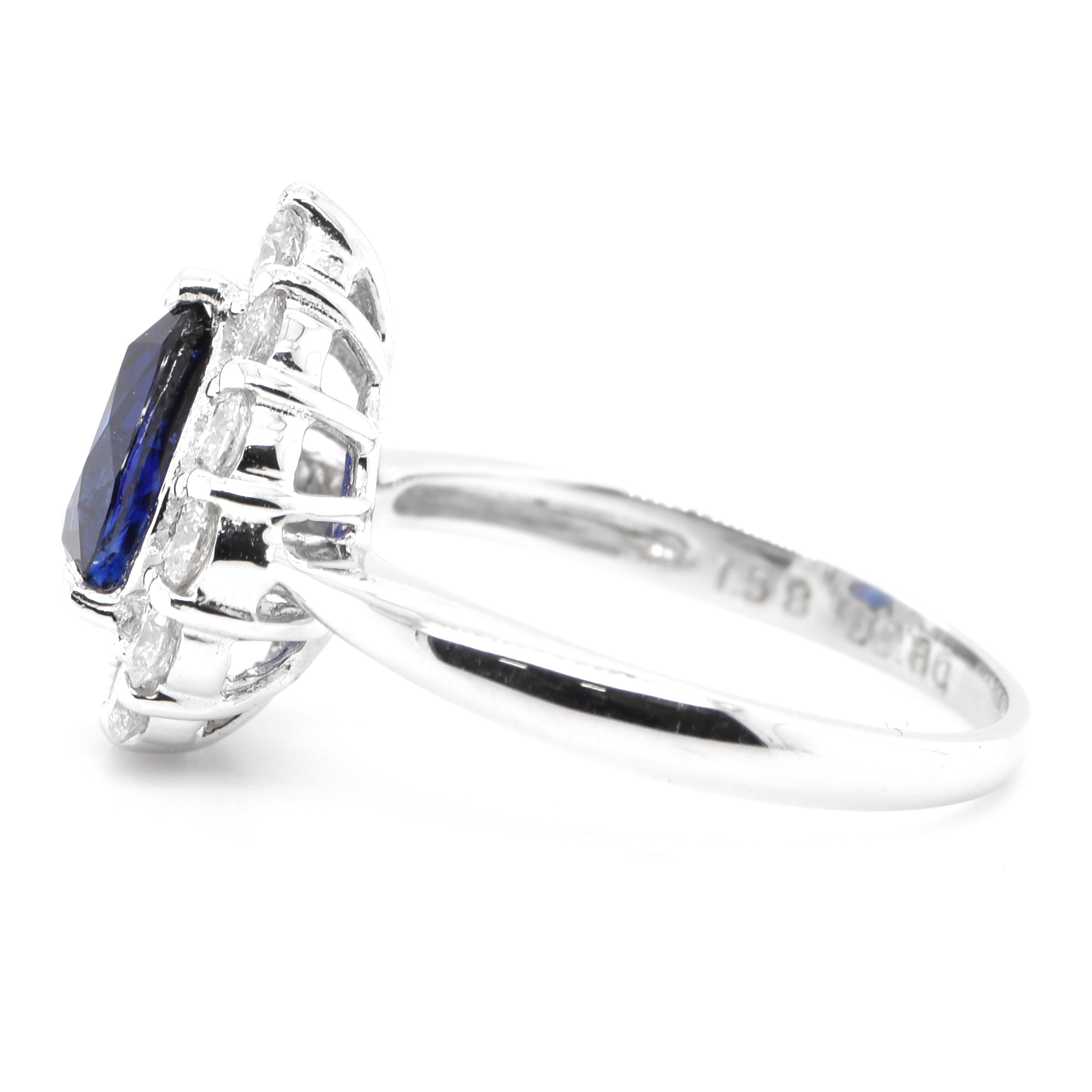 Pear Cut GIA Certified 1.58 Carat Natural Ceylon Royal Blue Sapphire Ring Set in Platinum For Sale