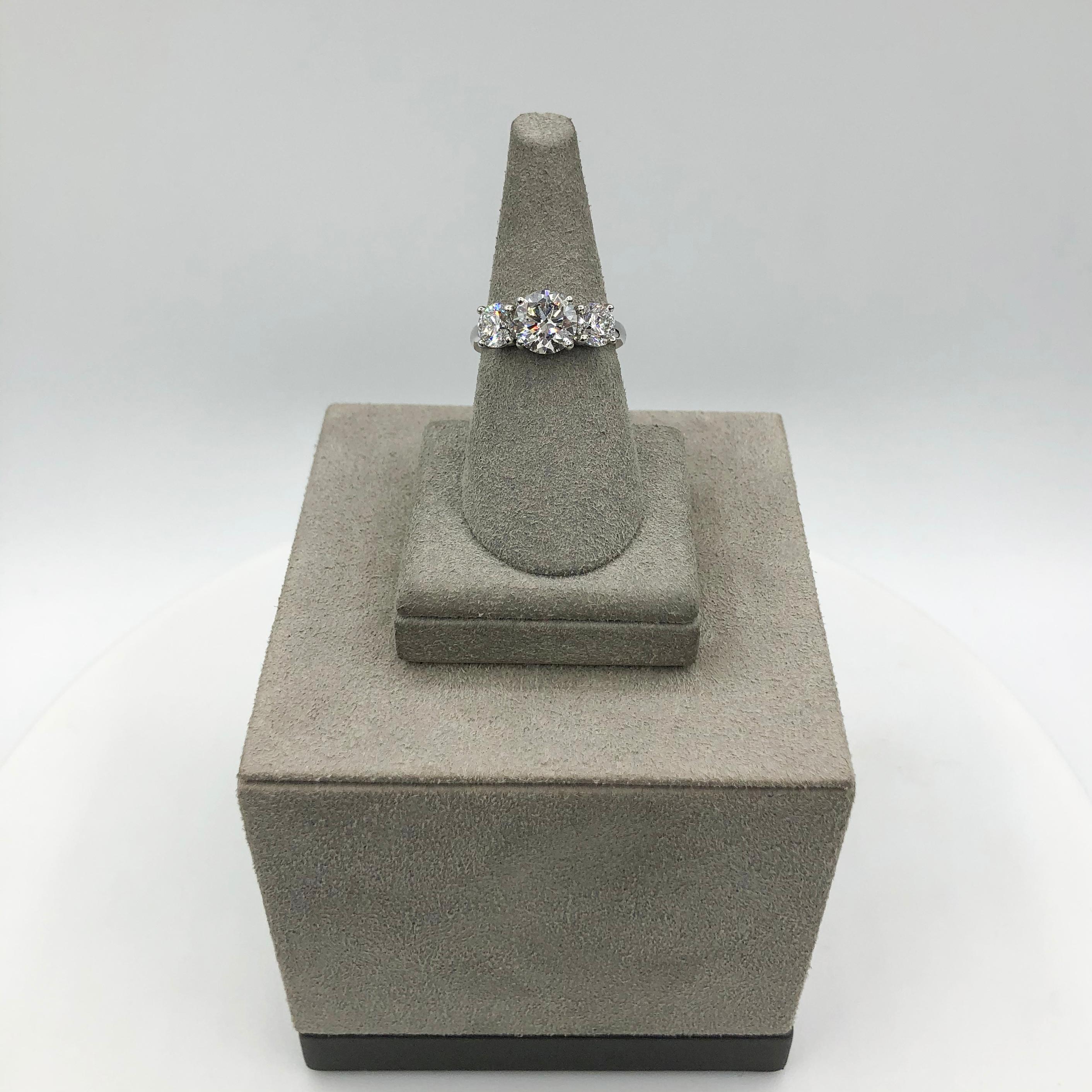 Round Cut GIA Certified 1.58 Carat Round Diamond Three-Stone Engagement Ring
