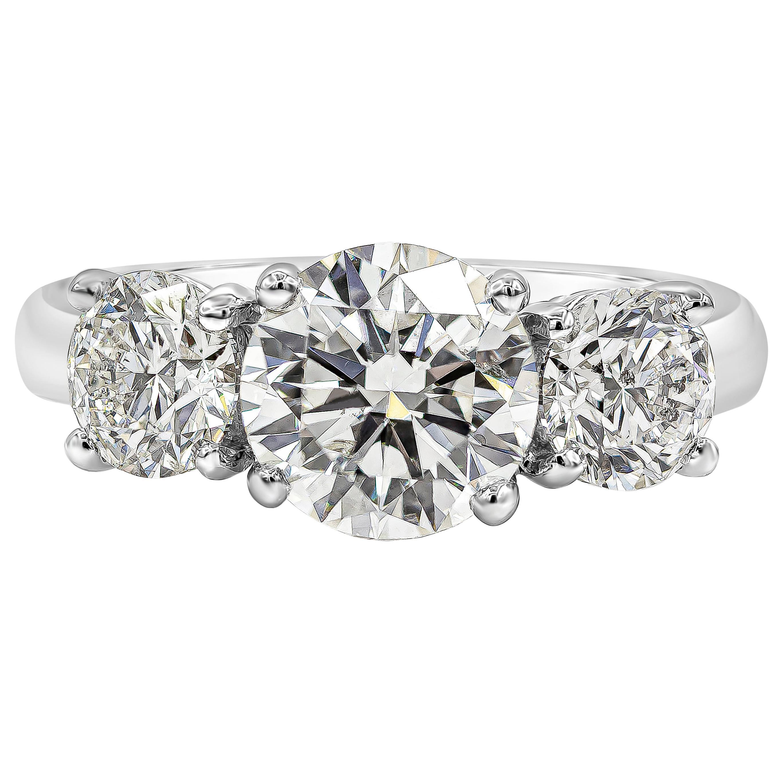 GIA Certified 1.58 Carat Round Diamond Three-Stone Engagement Ring